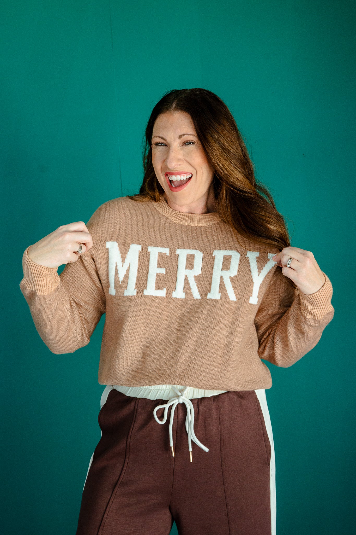 Very Merry Crewneck Sweater - Camel + Honey