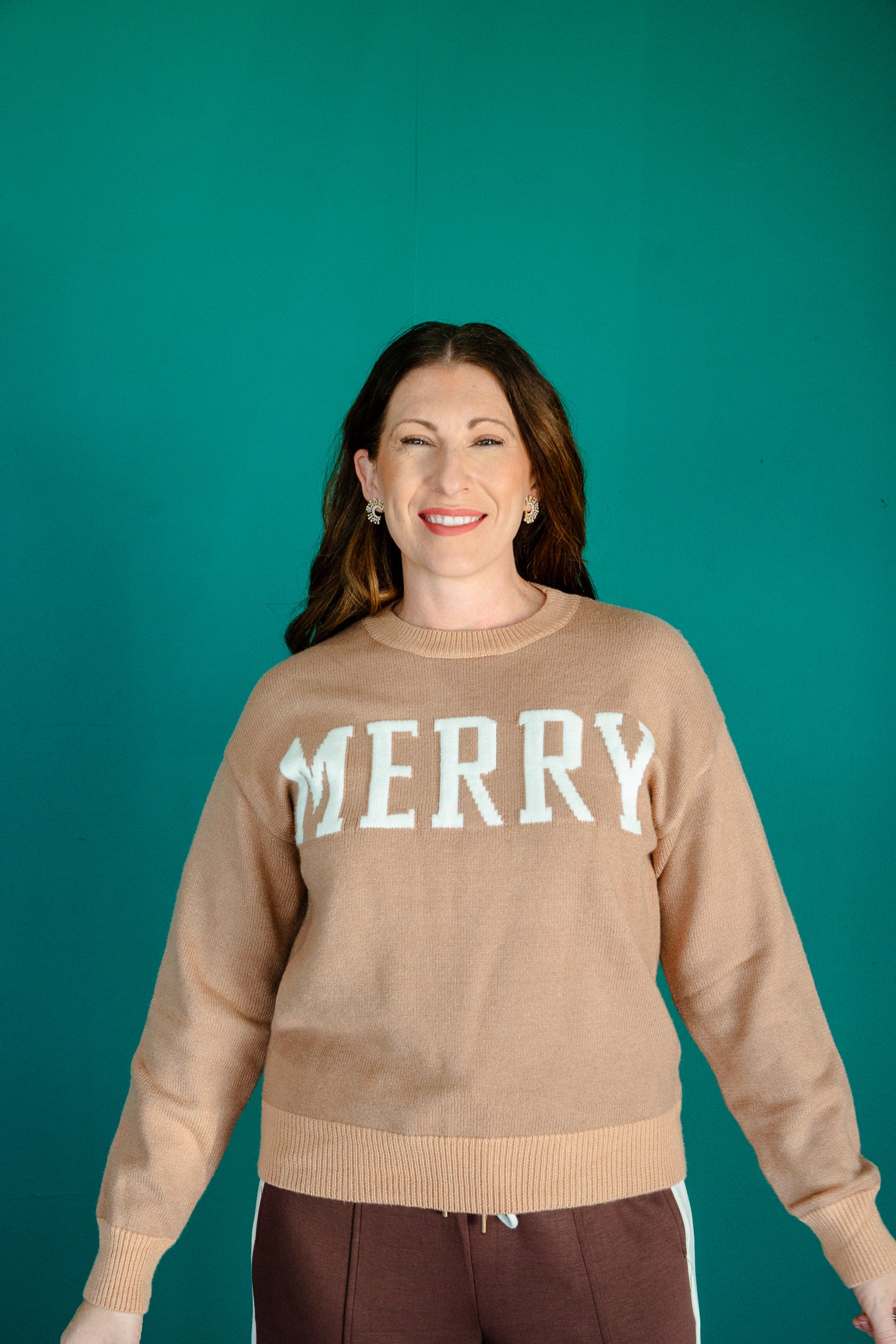 Very Merry Crewneck Sweater - Camel + Honey