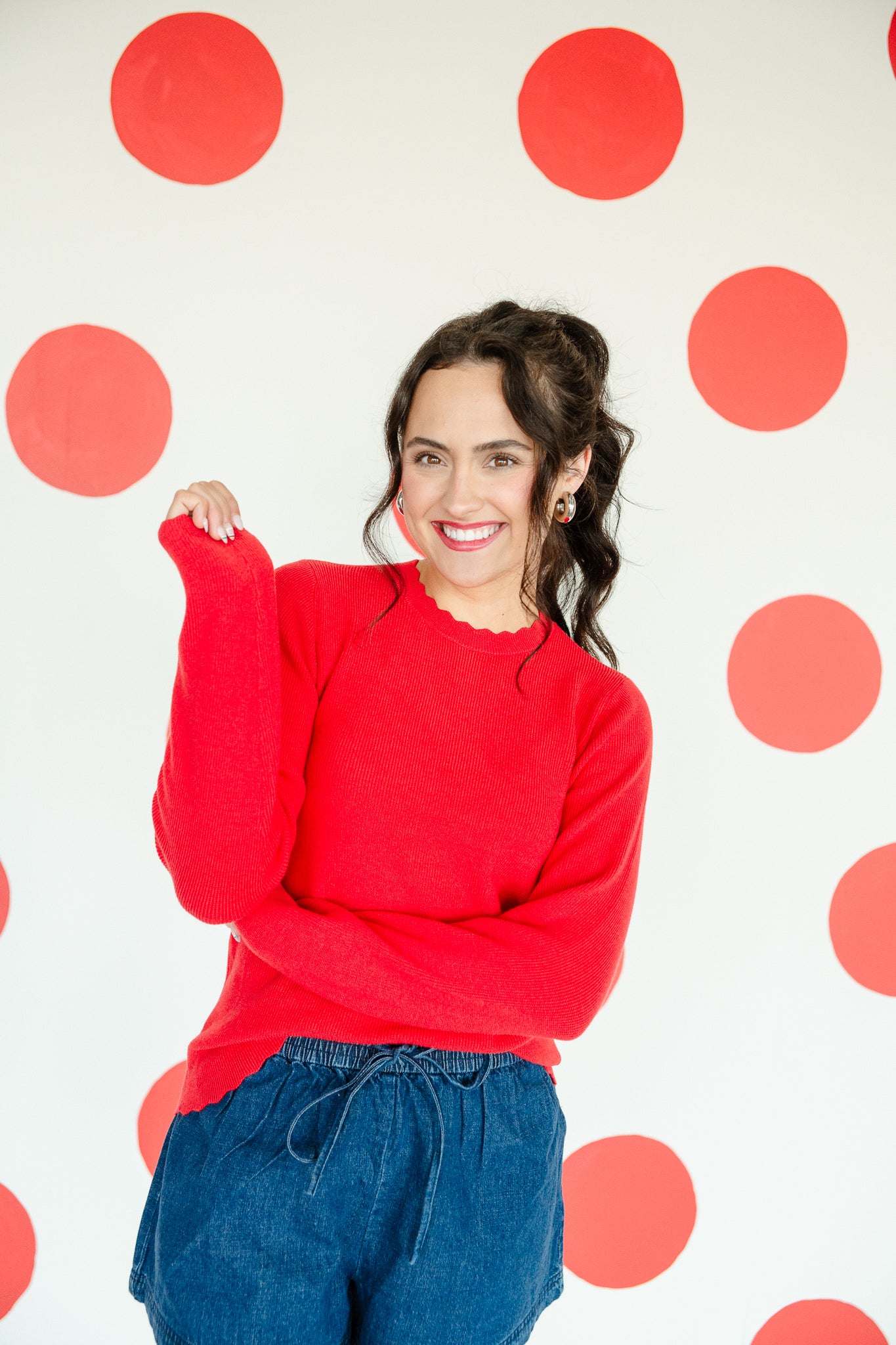 Debby Scalloped Sweater - Cool Red
