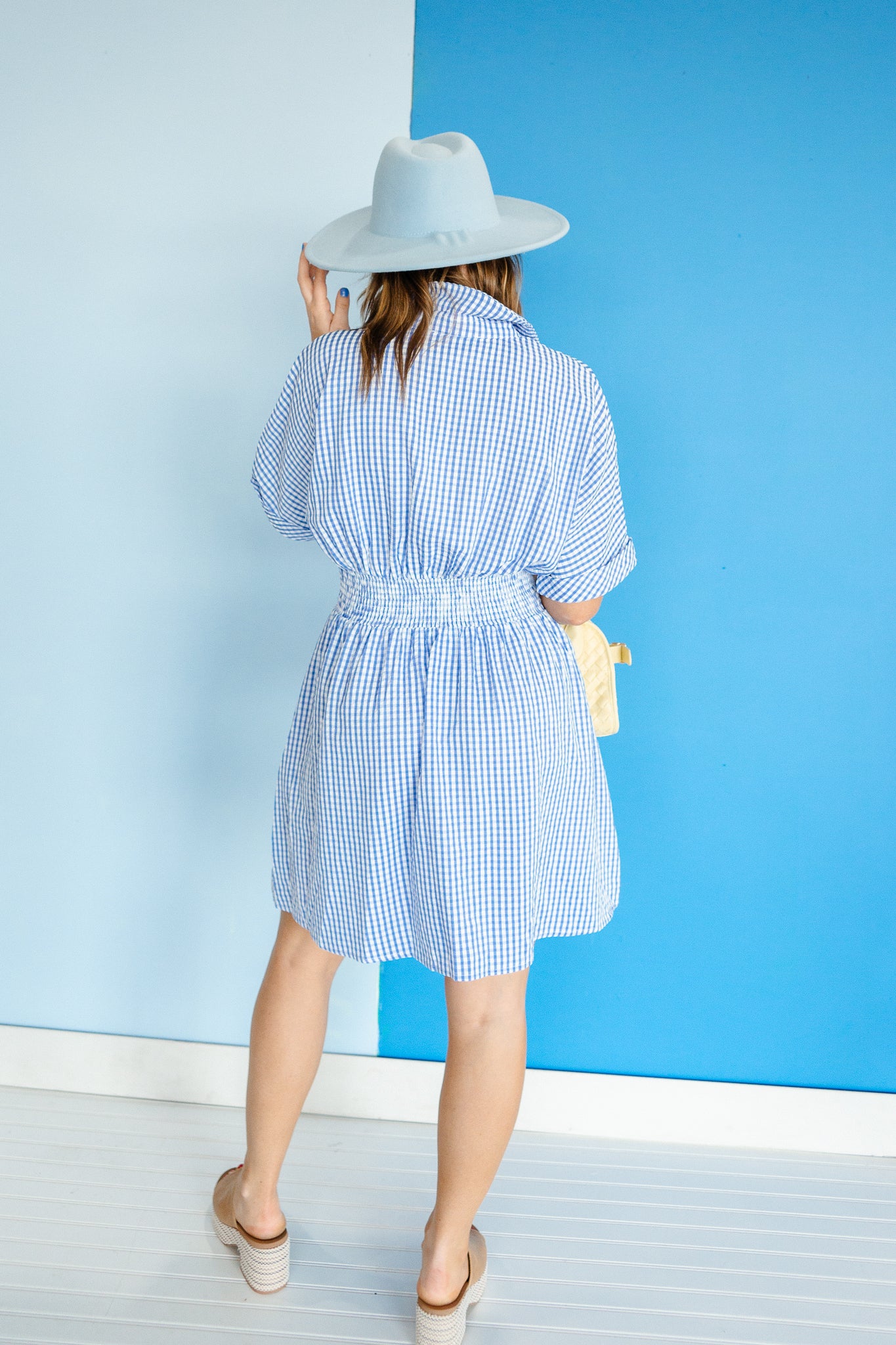 Martha Gingham Mini Dress - Sky Blue