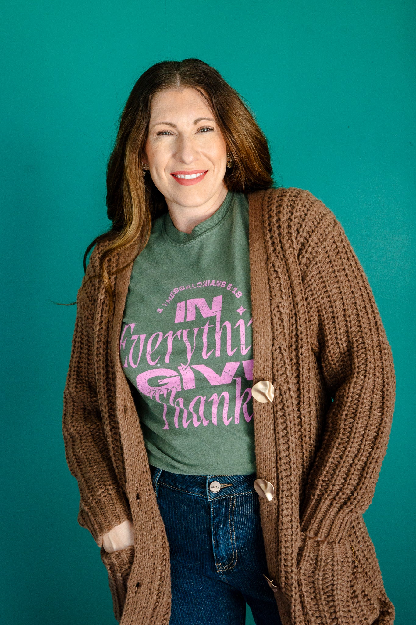 In Everything Give Thanks Graphic Tee - Olive