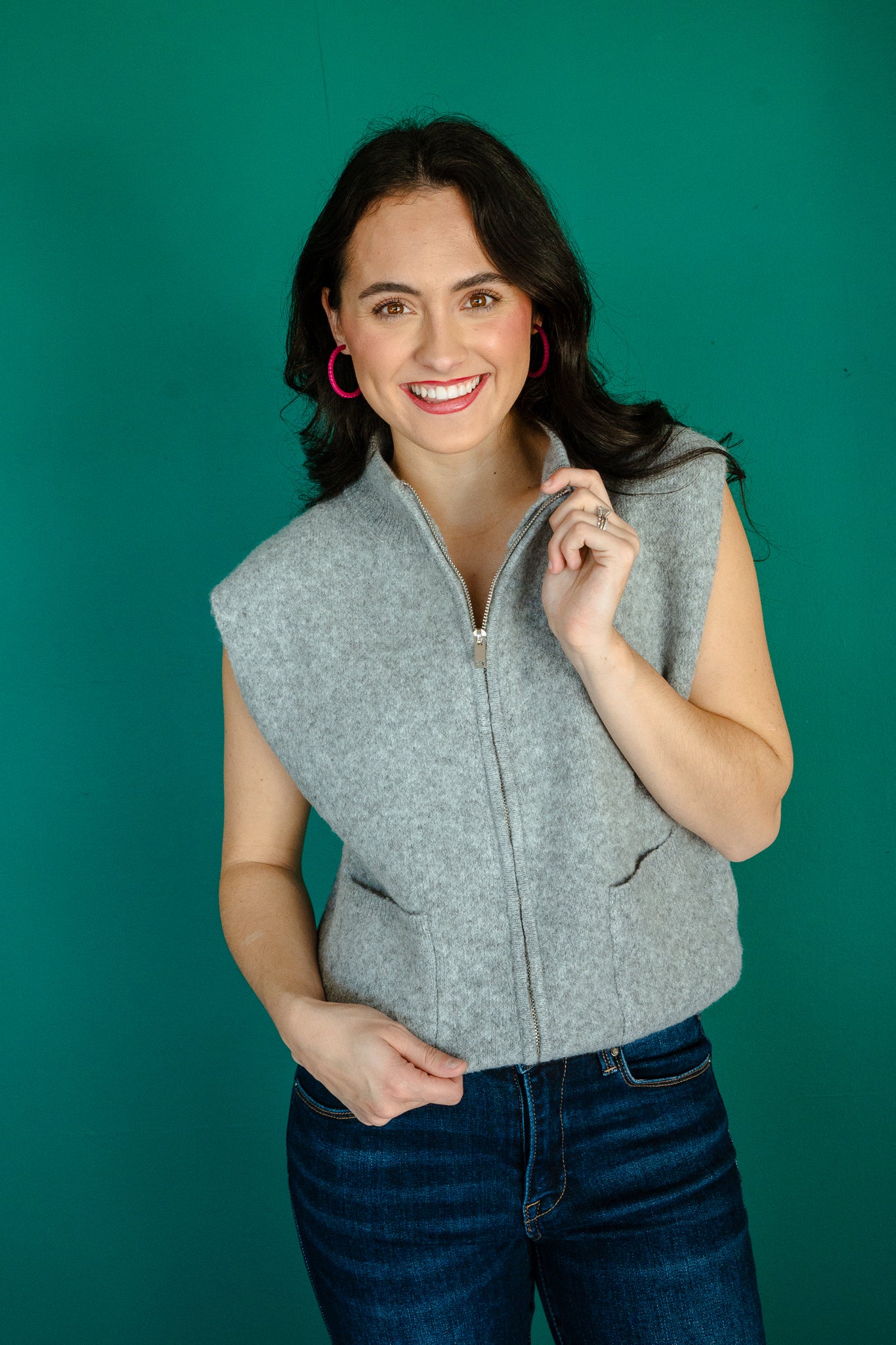 Marissa Zip Up Sweater Vest - Dove Grey
