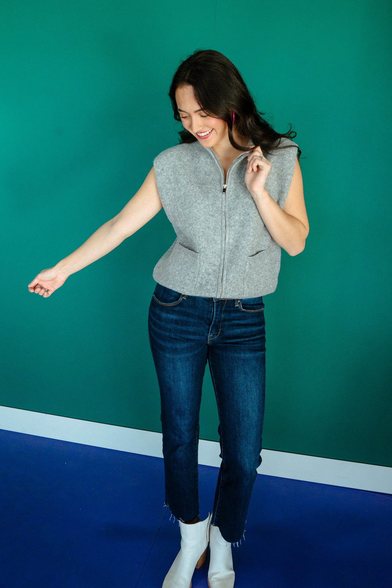 Marissa Zip Up Sweater Vest - Dove Grey