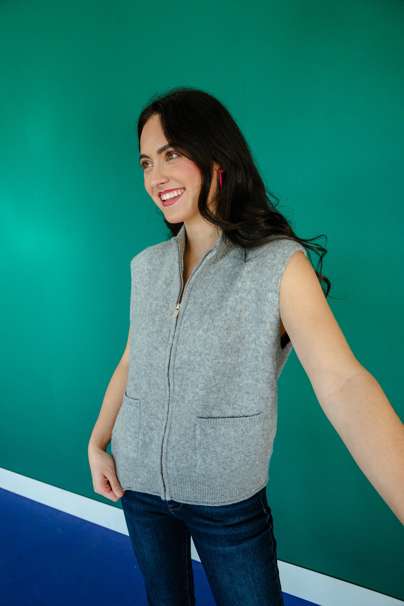 Marissa Zip Up Sweater Vest - Dove Grey