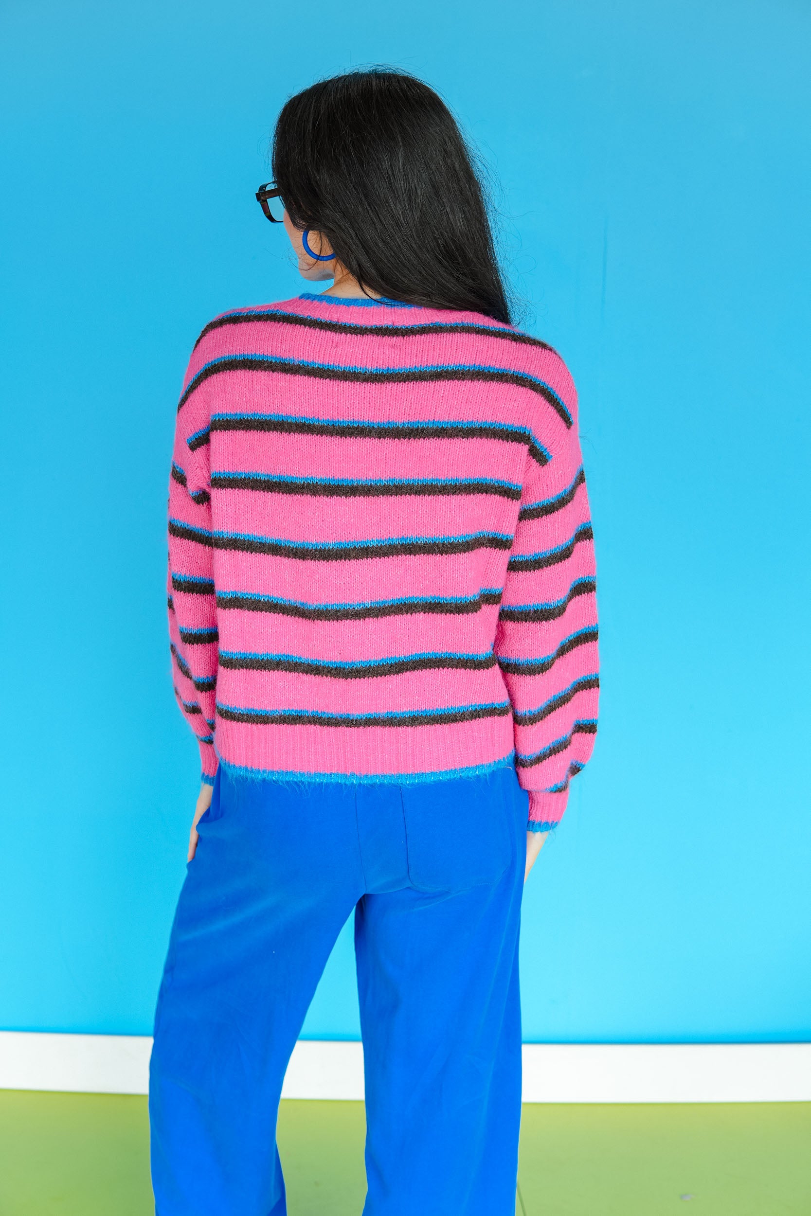 Lainey Striped Cardigan Sweater - Hot Pink