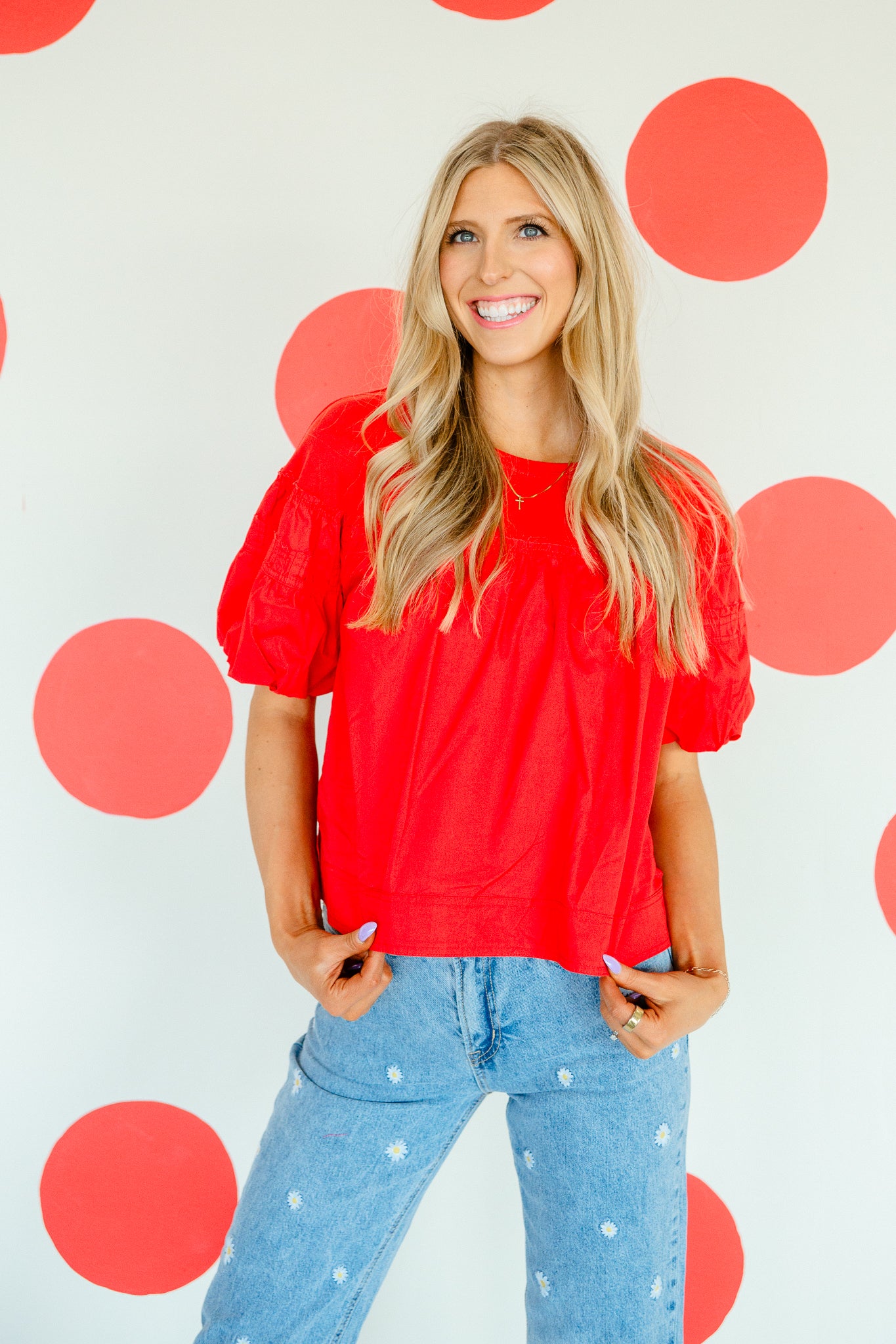 Destiny Puff Sleeve Blouse - True Red