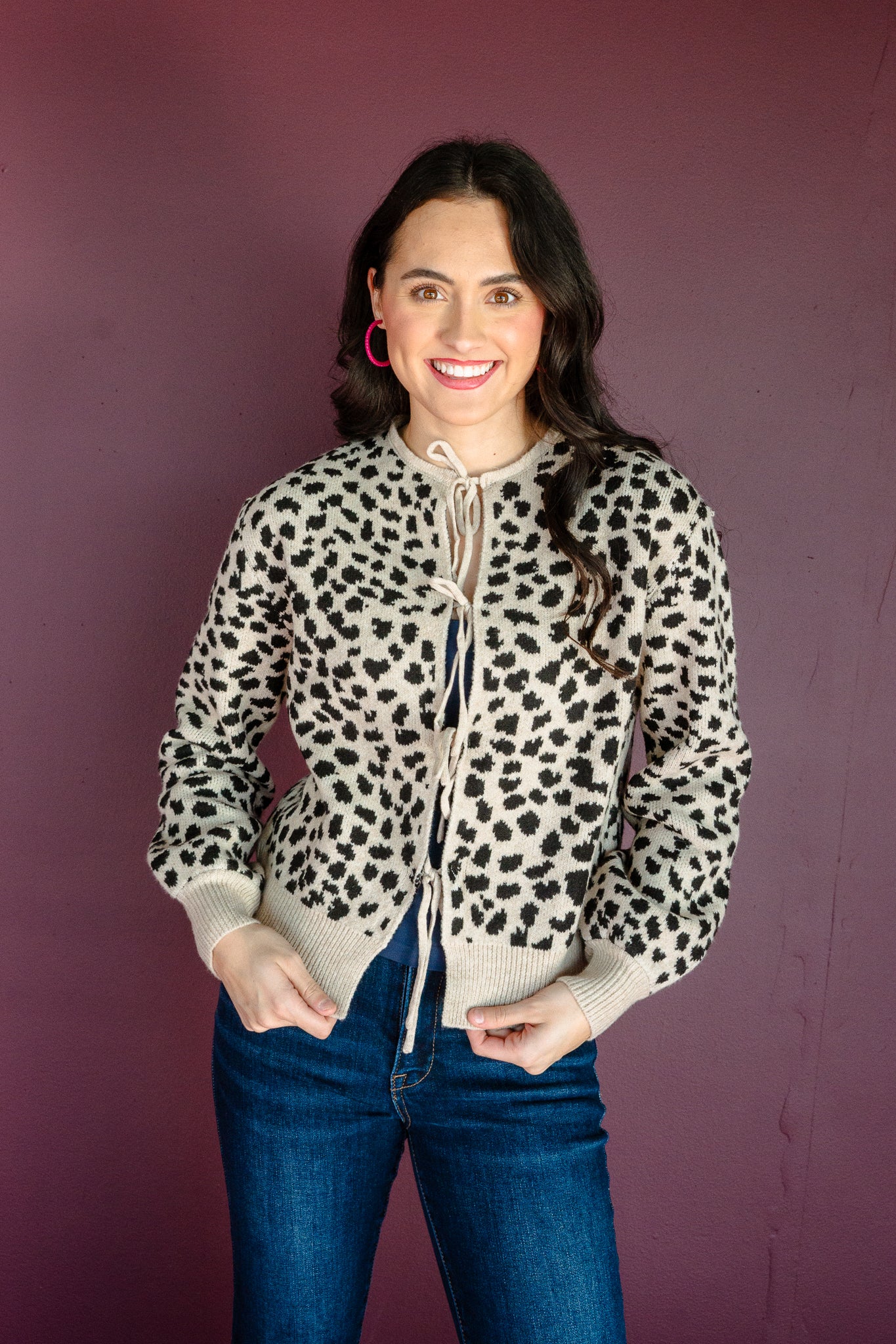 Annalyn Leopard Cardigan - Stone + Black