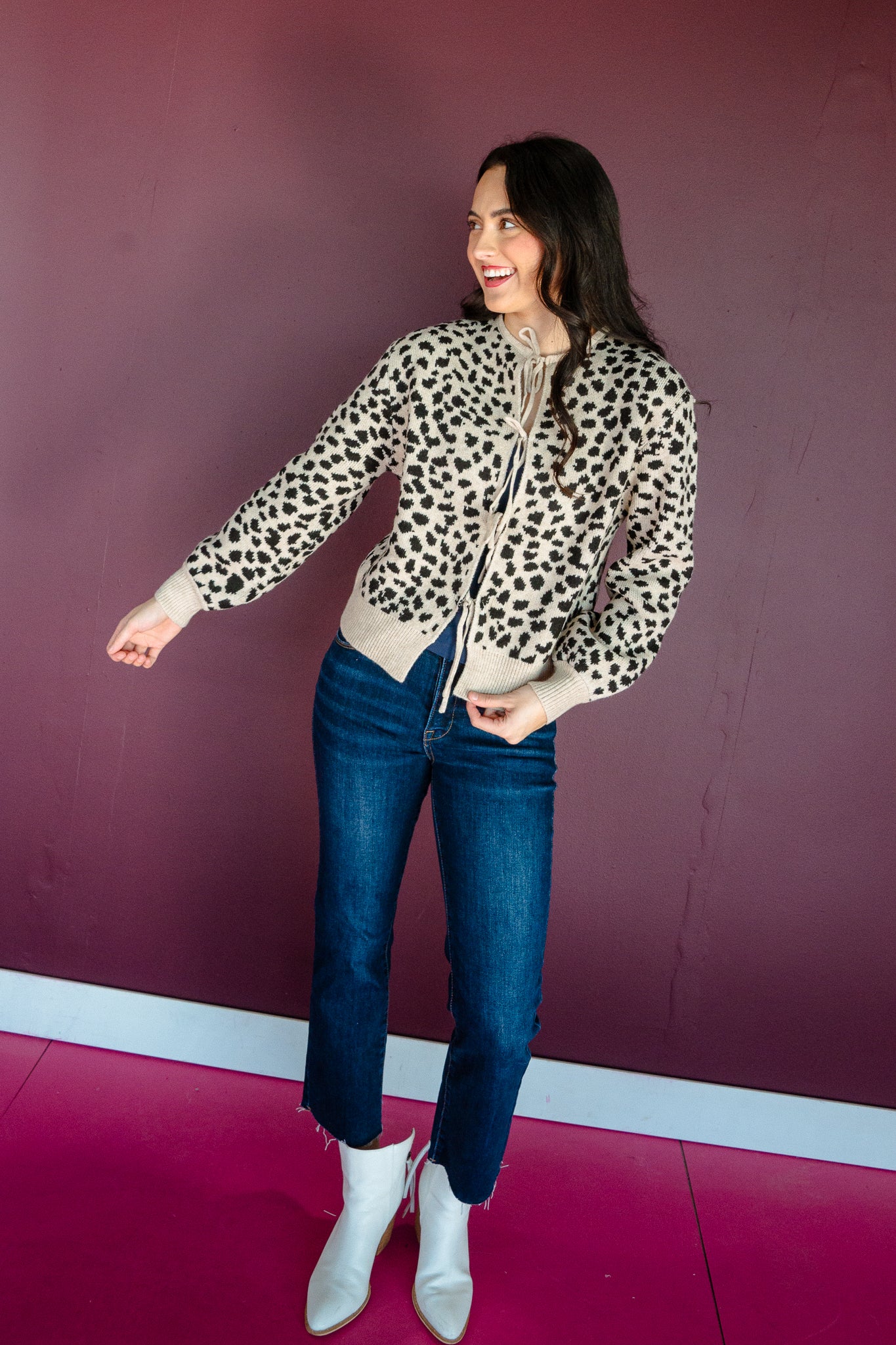 Annalyn Leopard Cardigan - Stone + Black