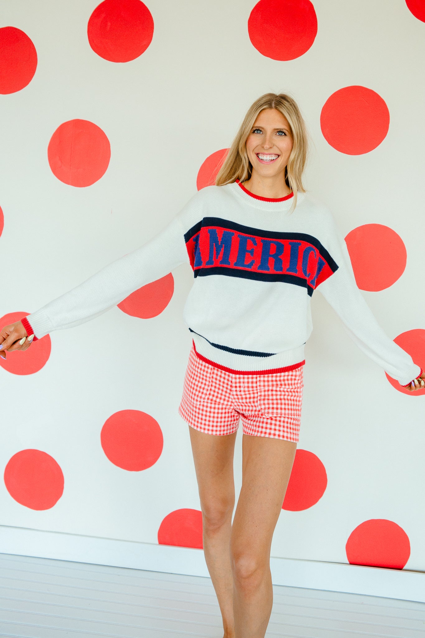 Americana Knit Sweater - Cream + True Red + Navy