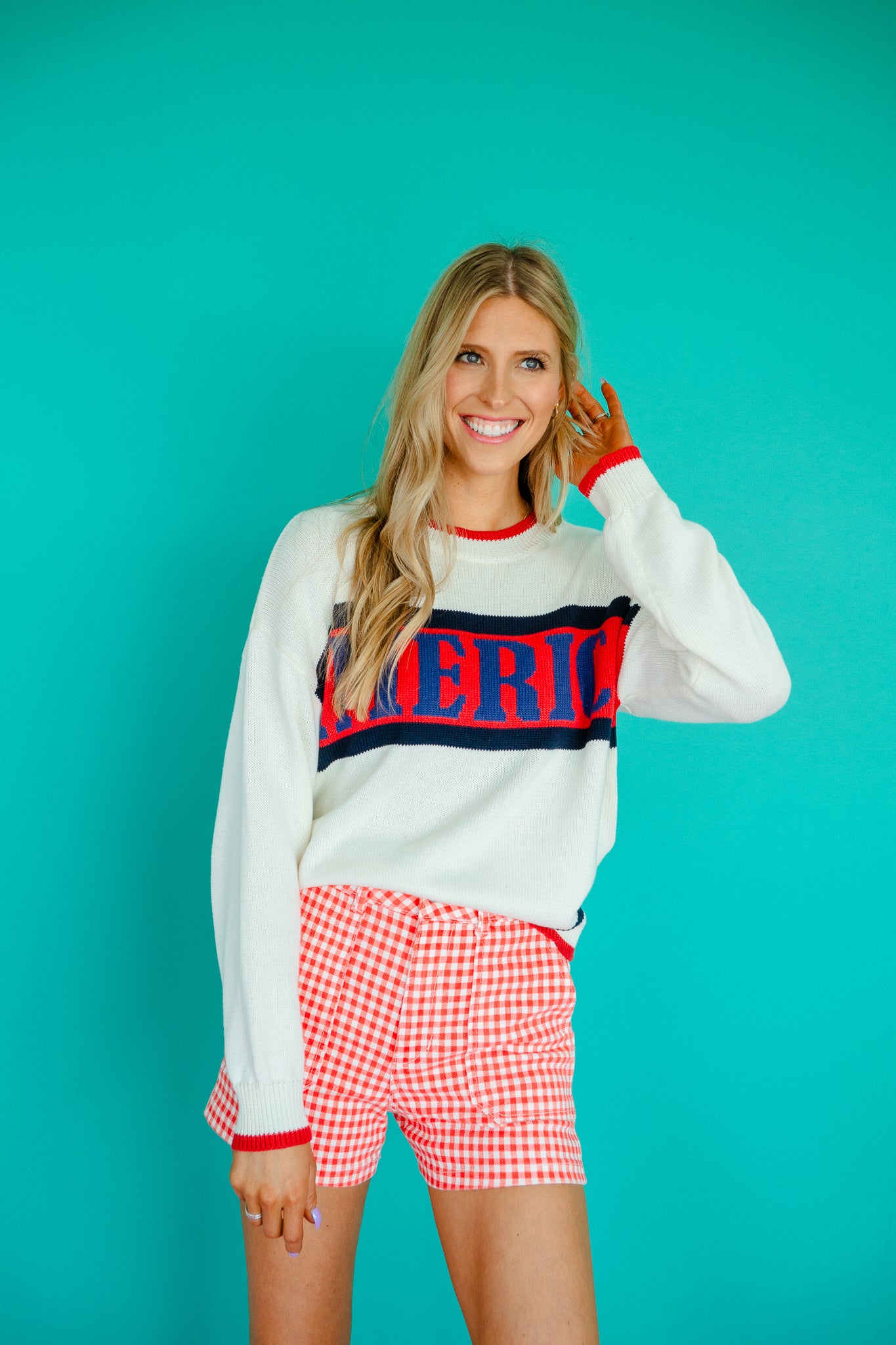 Americana Knit Sweater - Cream + True Red + Navy
