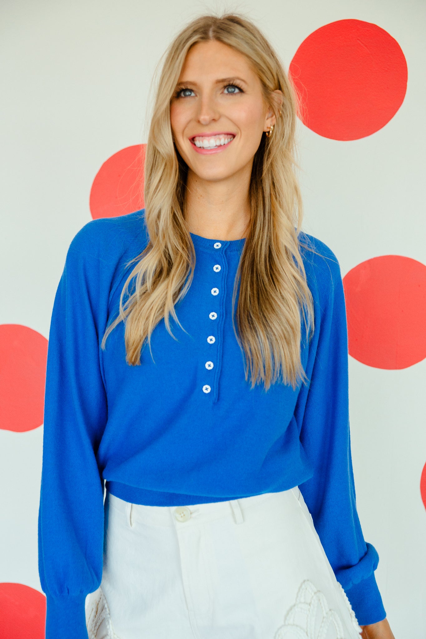 Victoria Half Button Sweater - Cornflower / Bright Blue