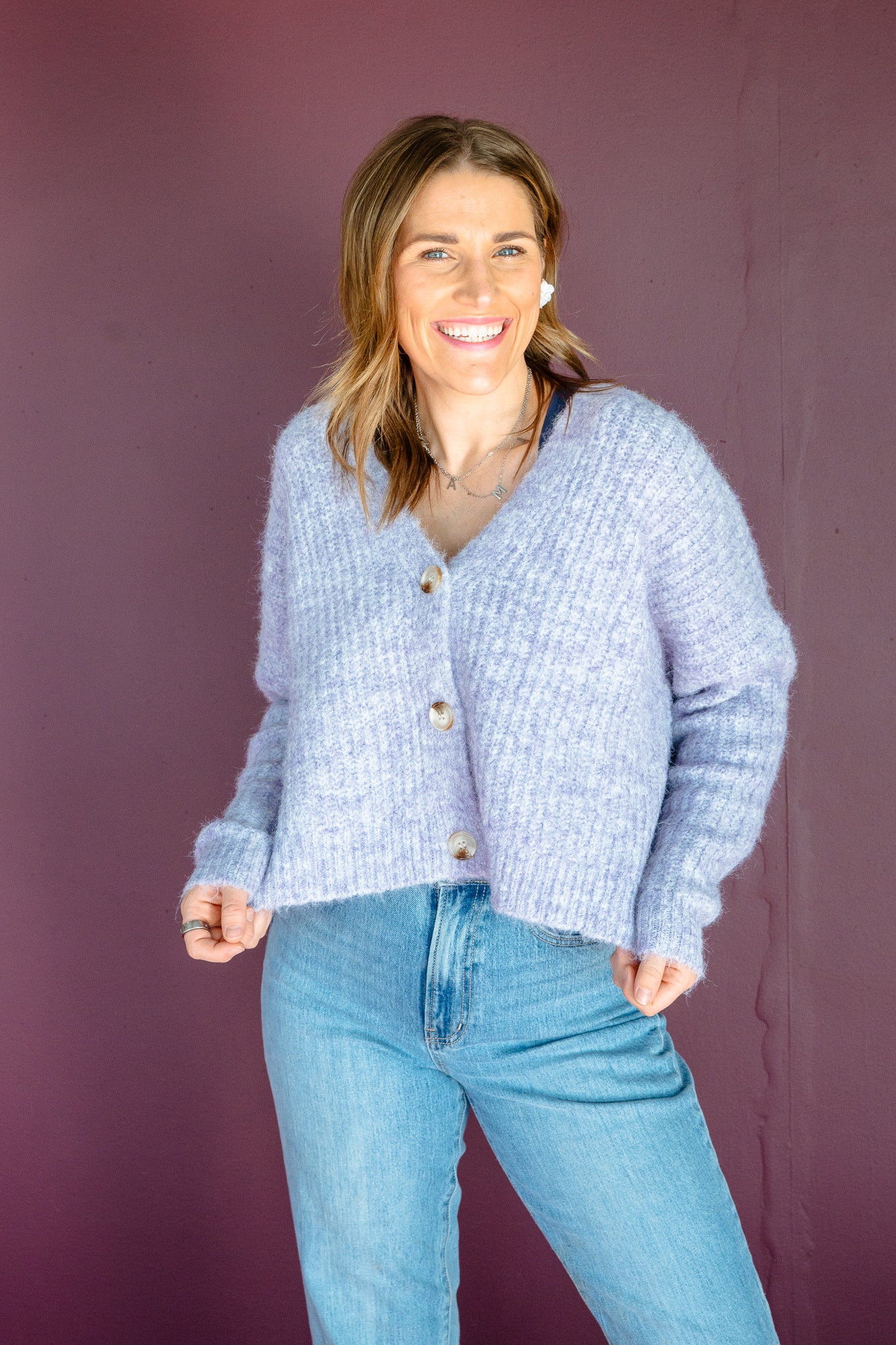 Rochelle Button Down Cardigan - Lavender