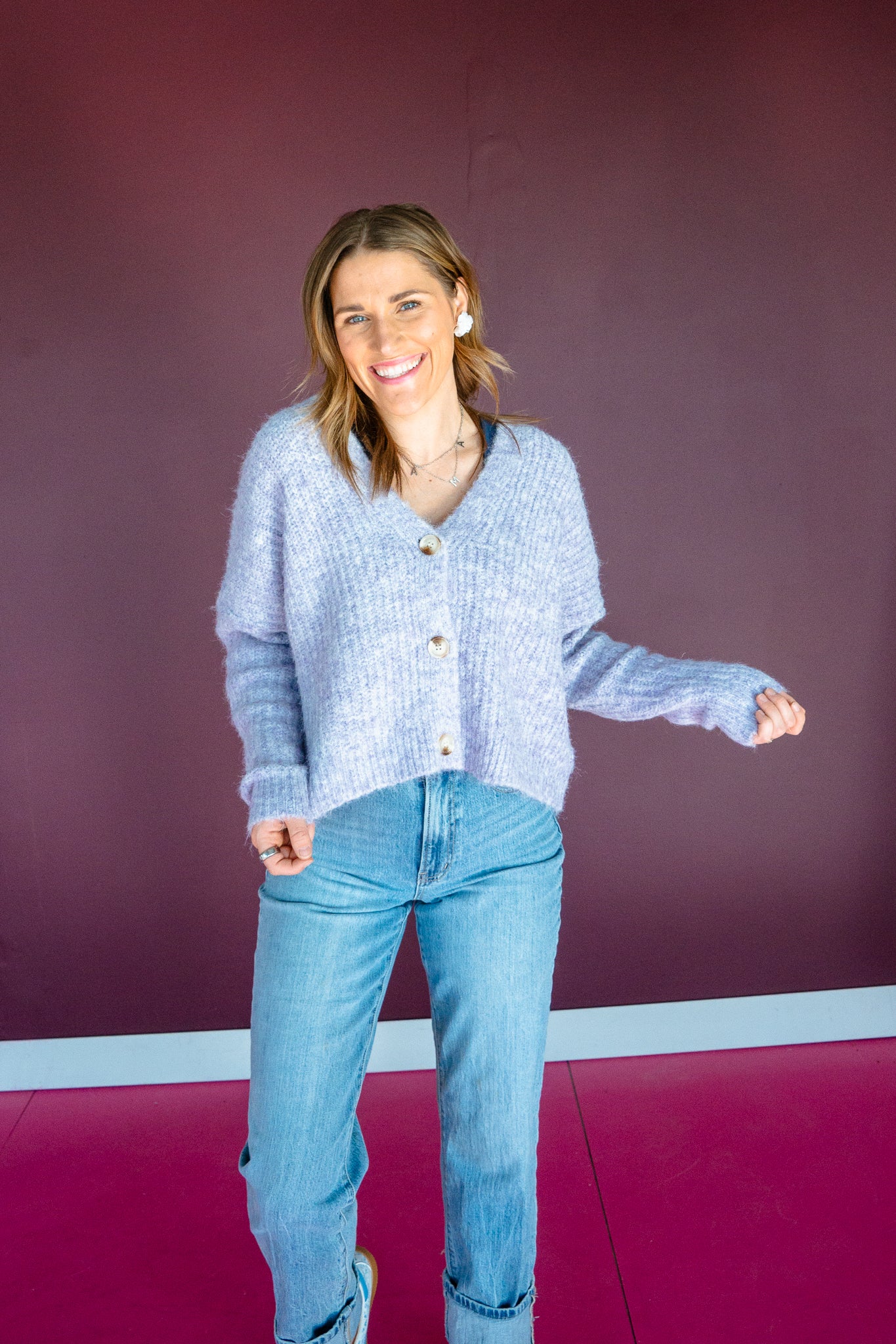 Rochelle Button Down Cardigan - Lavender