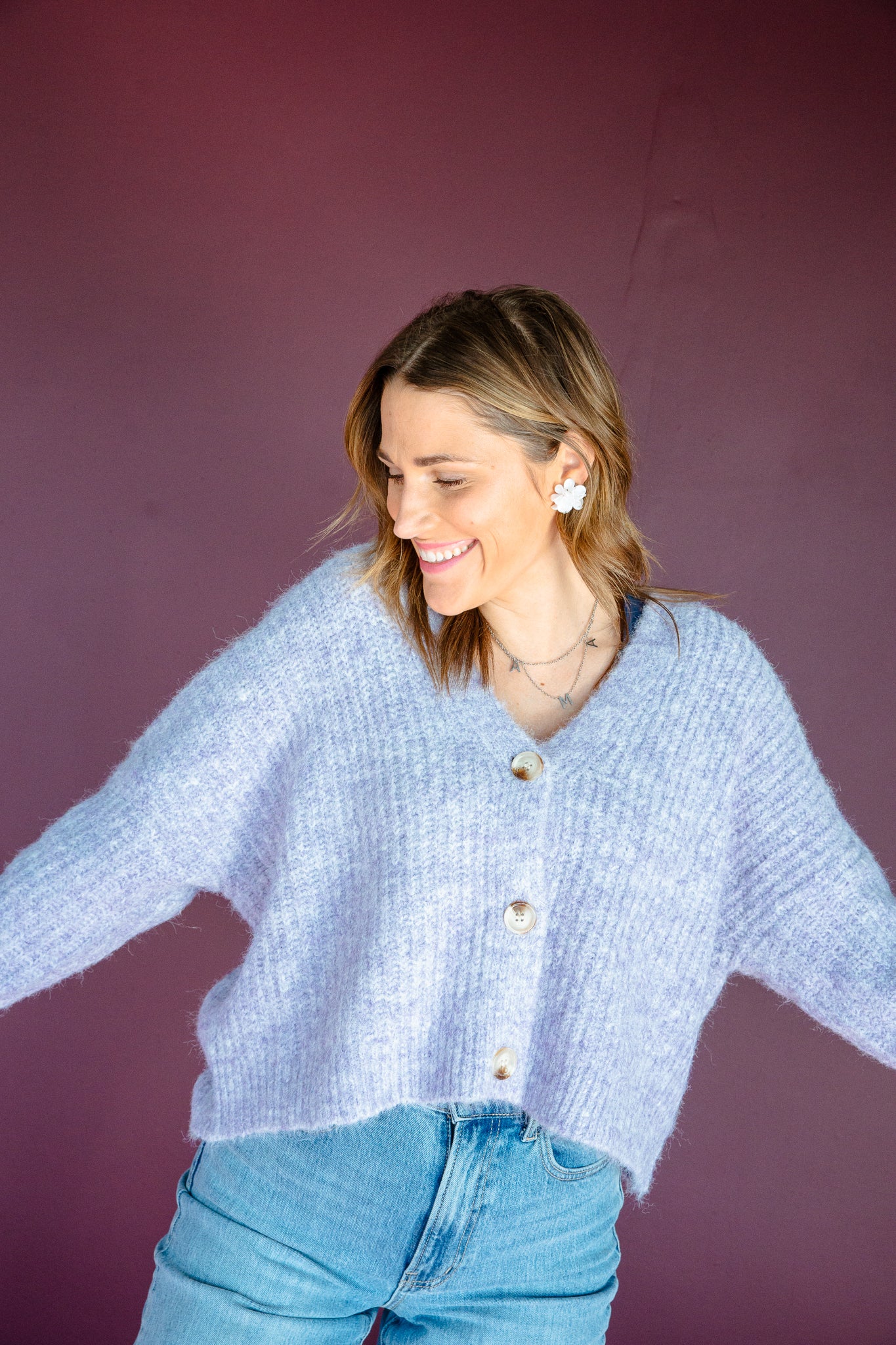 Rochelle Button Down Cardigan - Lavender