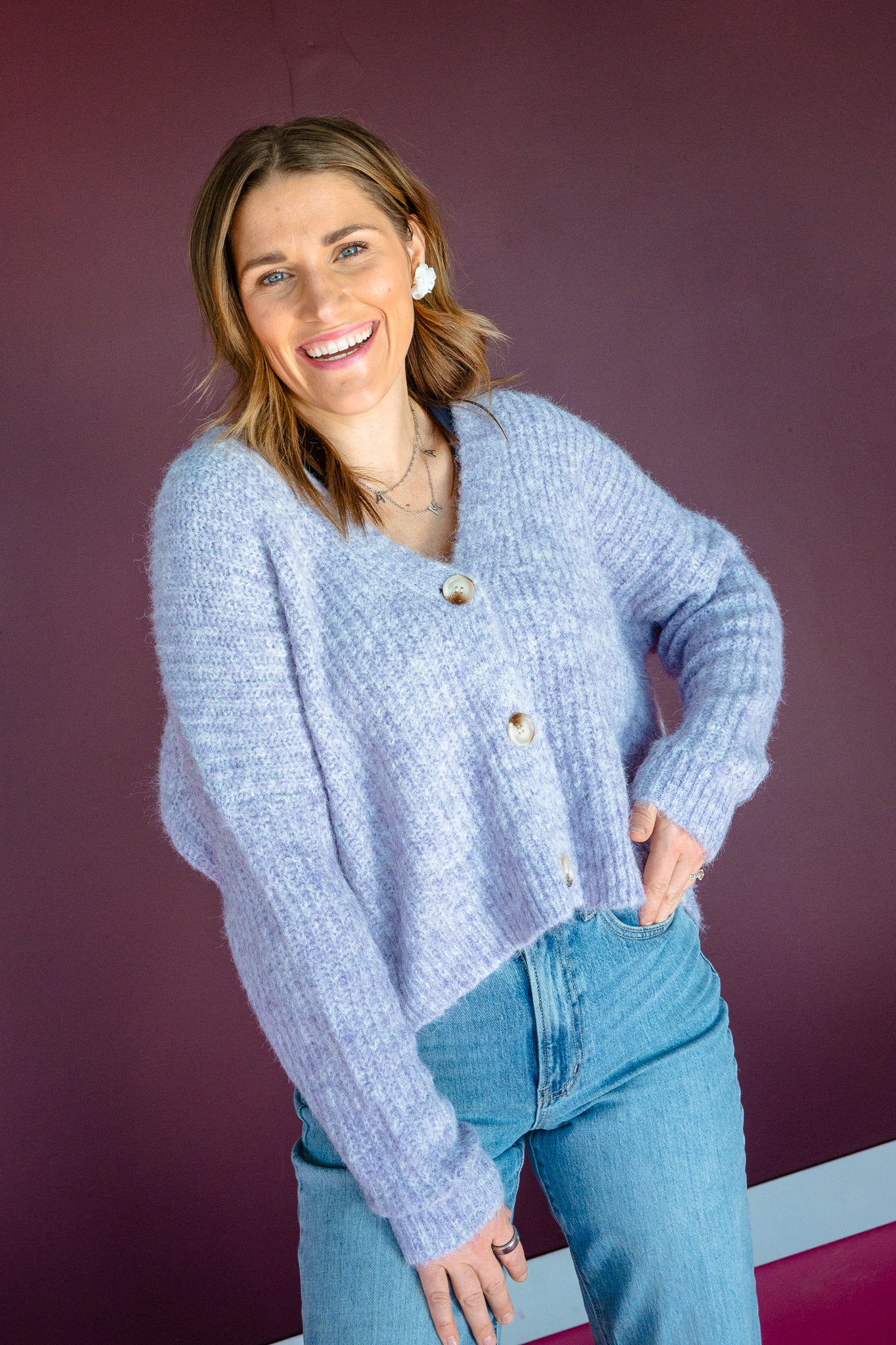 Rochelle Button Down Cardigan - Lavender