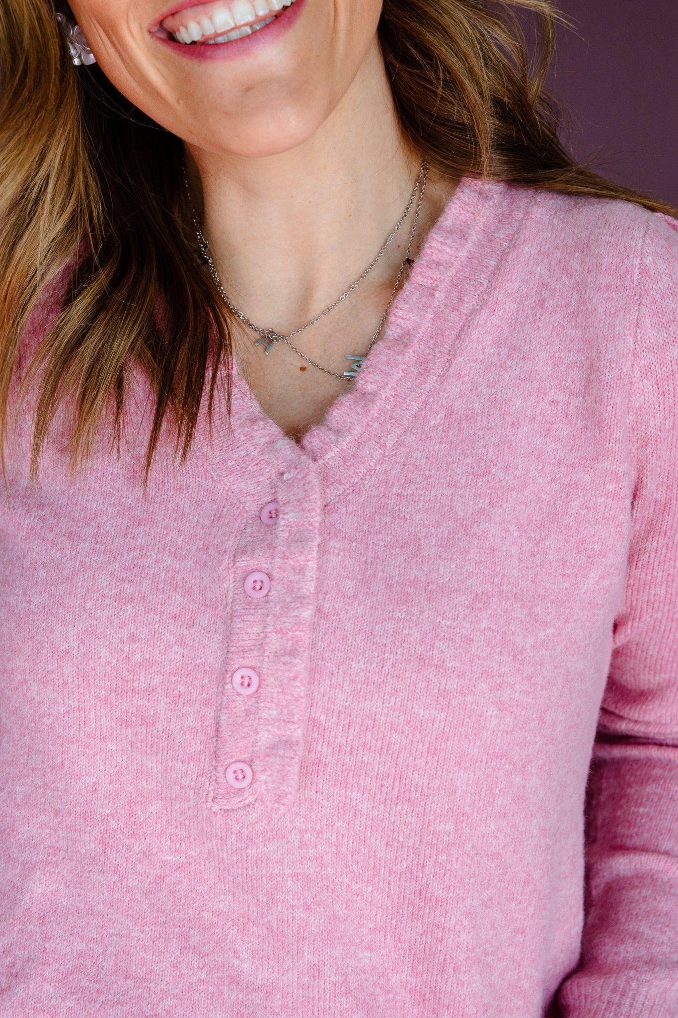 Kendra Ruffle Neck Henley Sweater