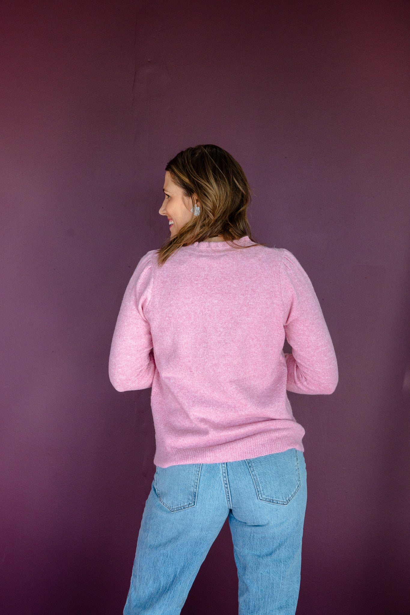 Kendra Ruffle Neck Henley Sweater