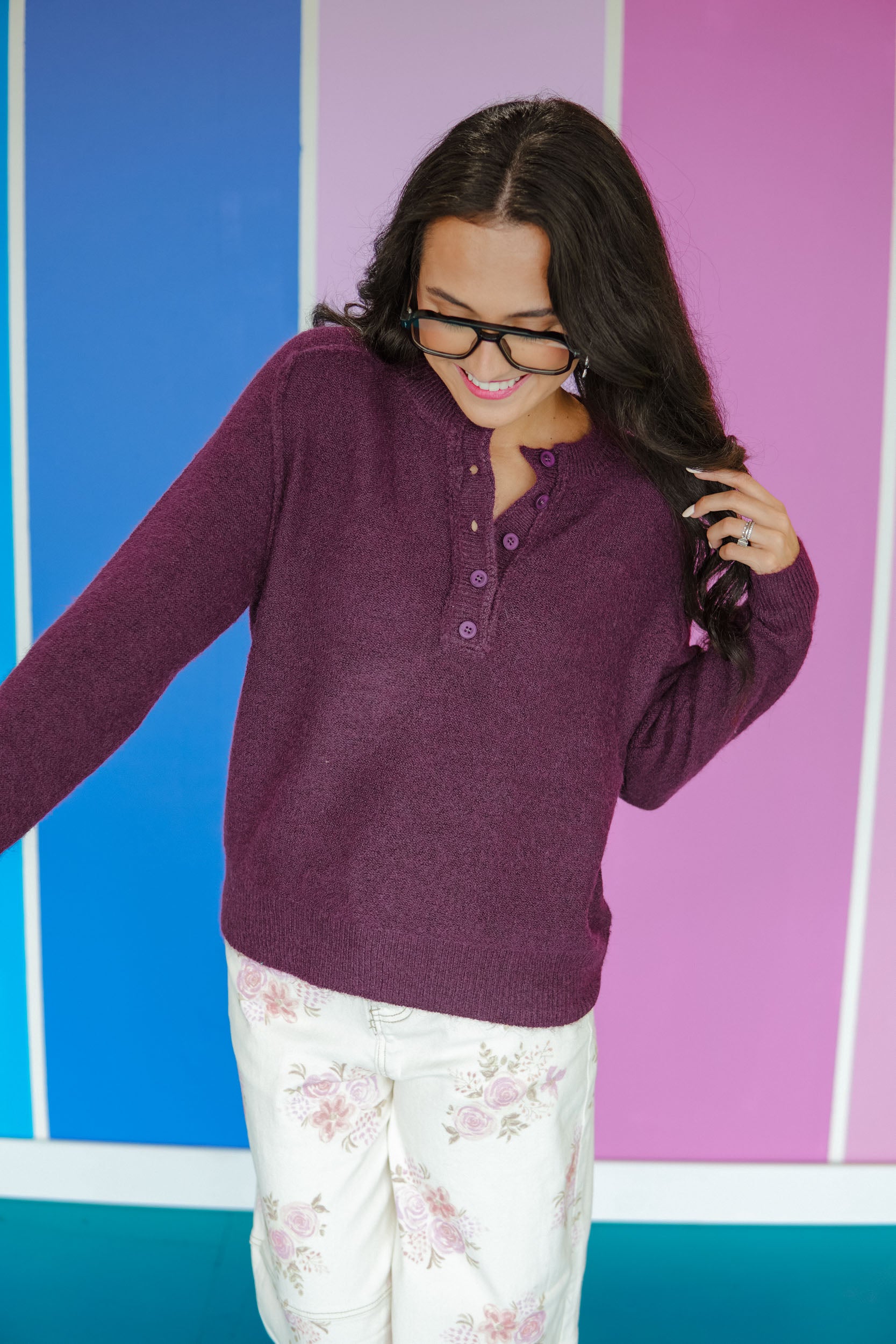 Truth Be Told Henley Sweater - Damson