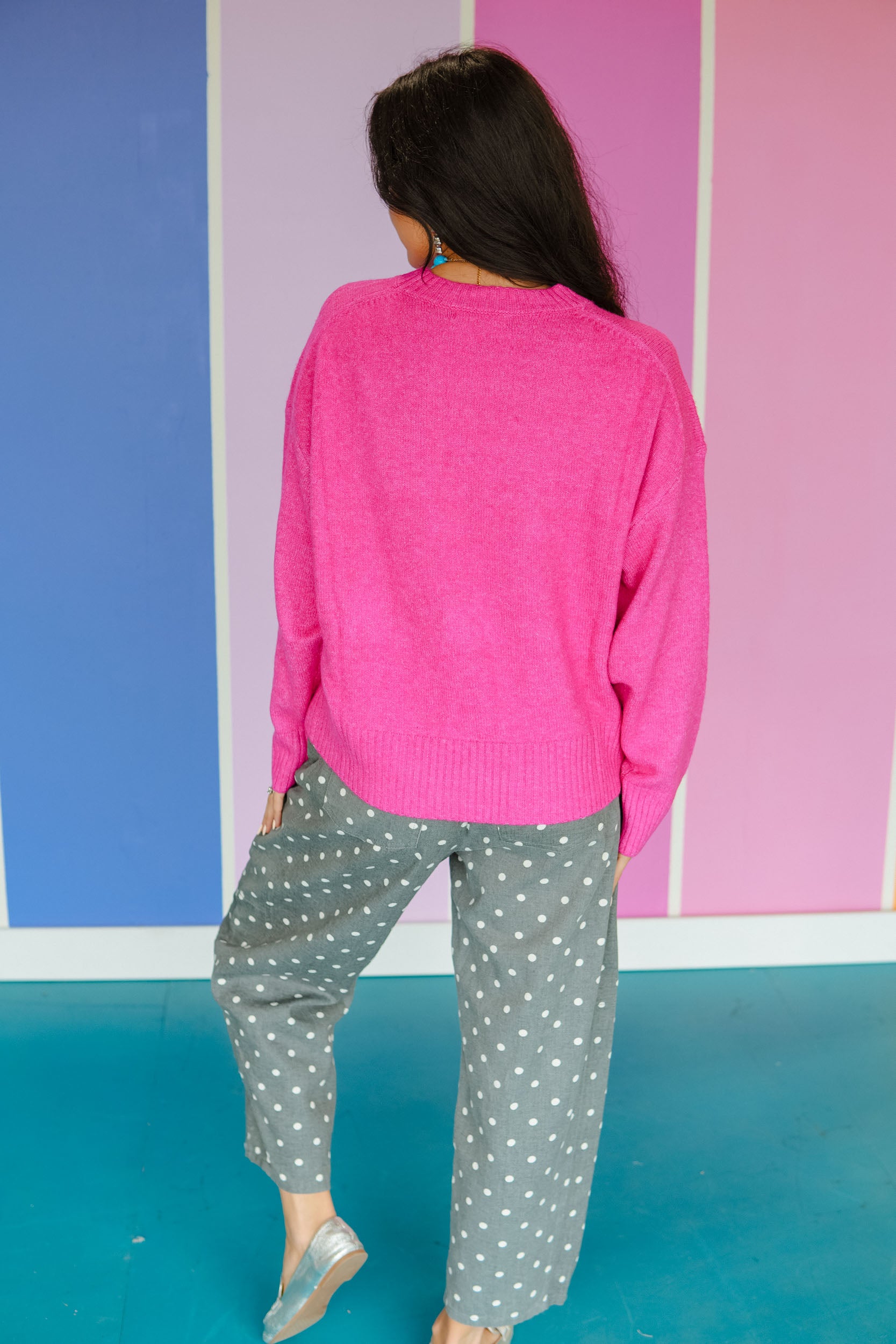 Barbie Doll Crewneck Sweater - Fuchsia