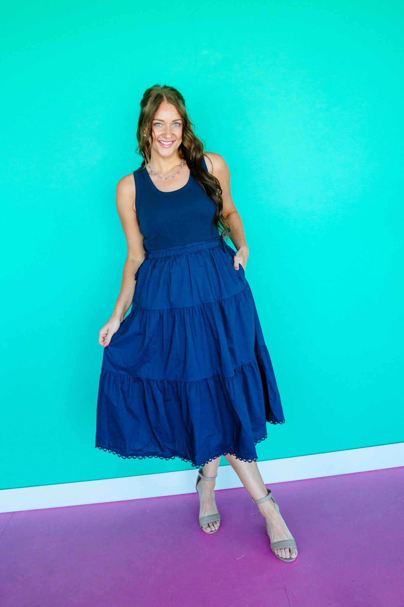 Shania Sleeveless Midi Dress - Dark Navy