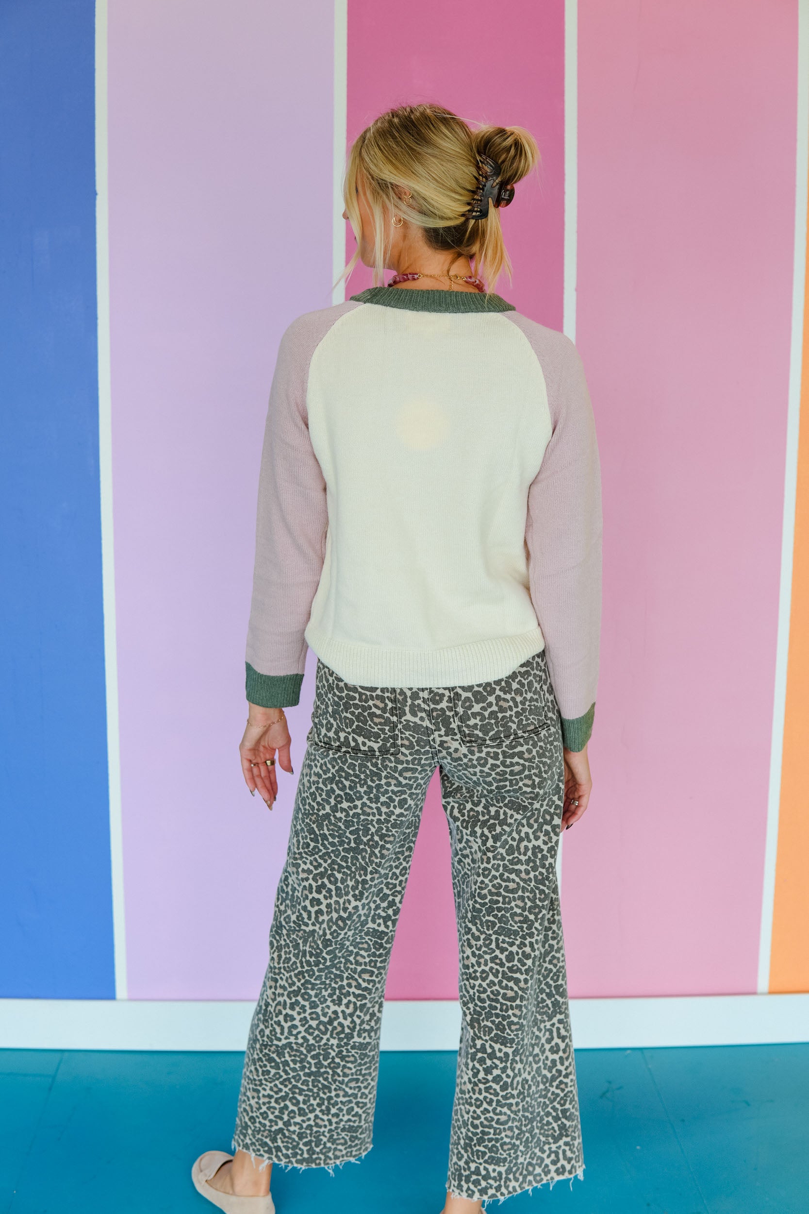 Zora Color Block Sweater - Mid Peach + Olive + Dusty