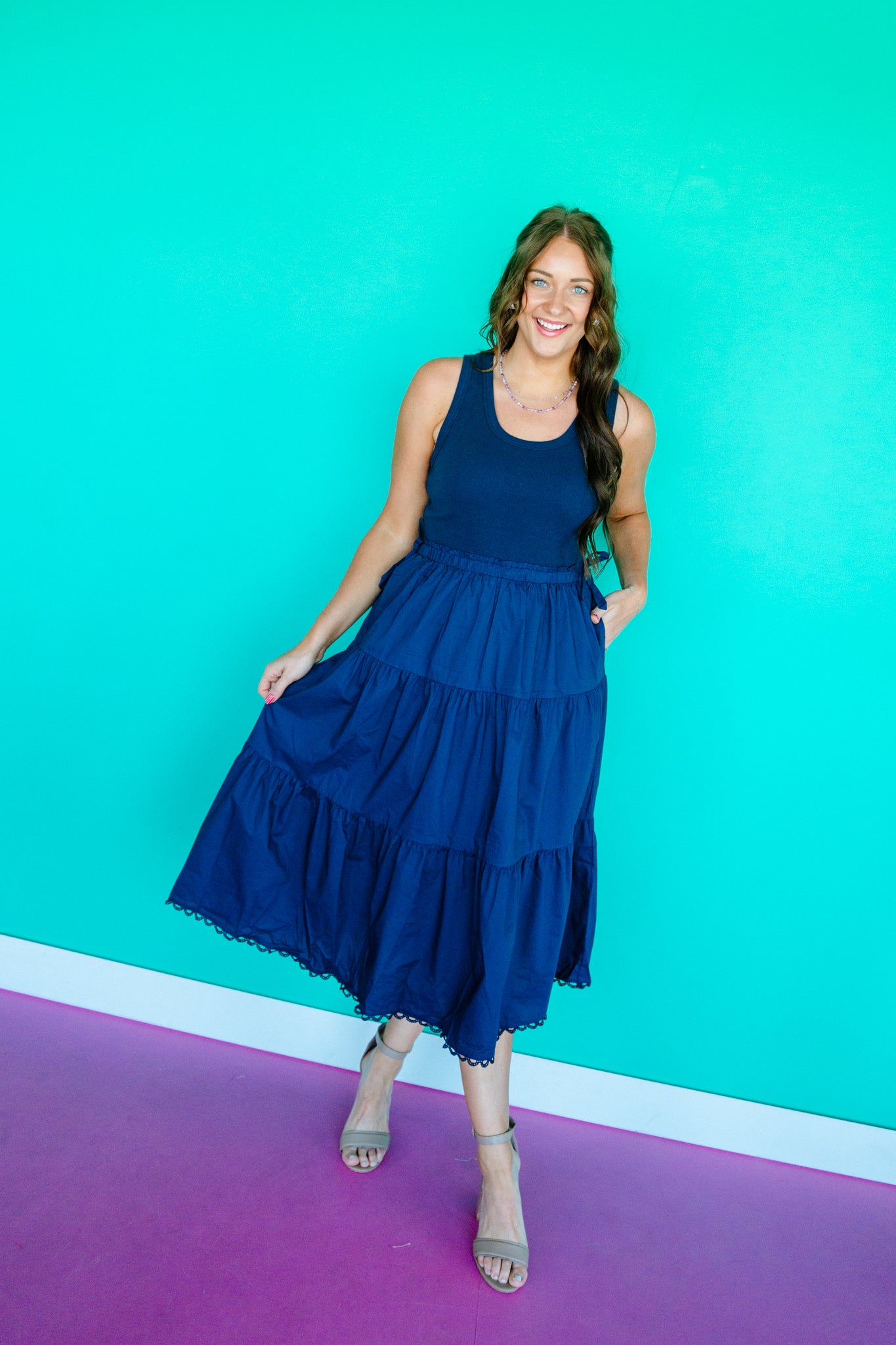 Shania Sleeveless Midi Dress - Dark Navy