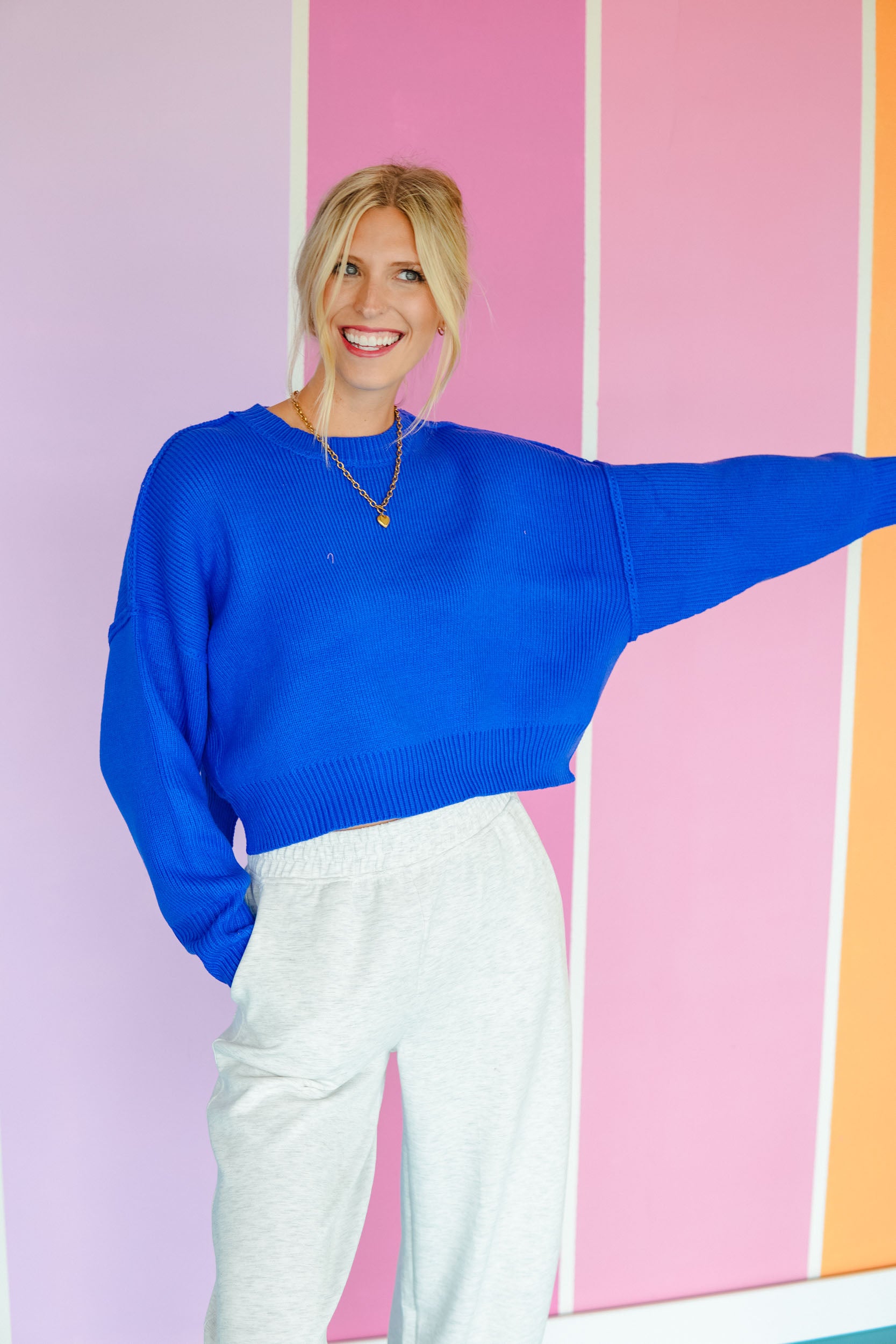 On the Agenda Crewneck Sweater - Bright Navy