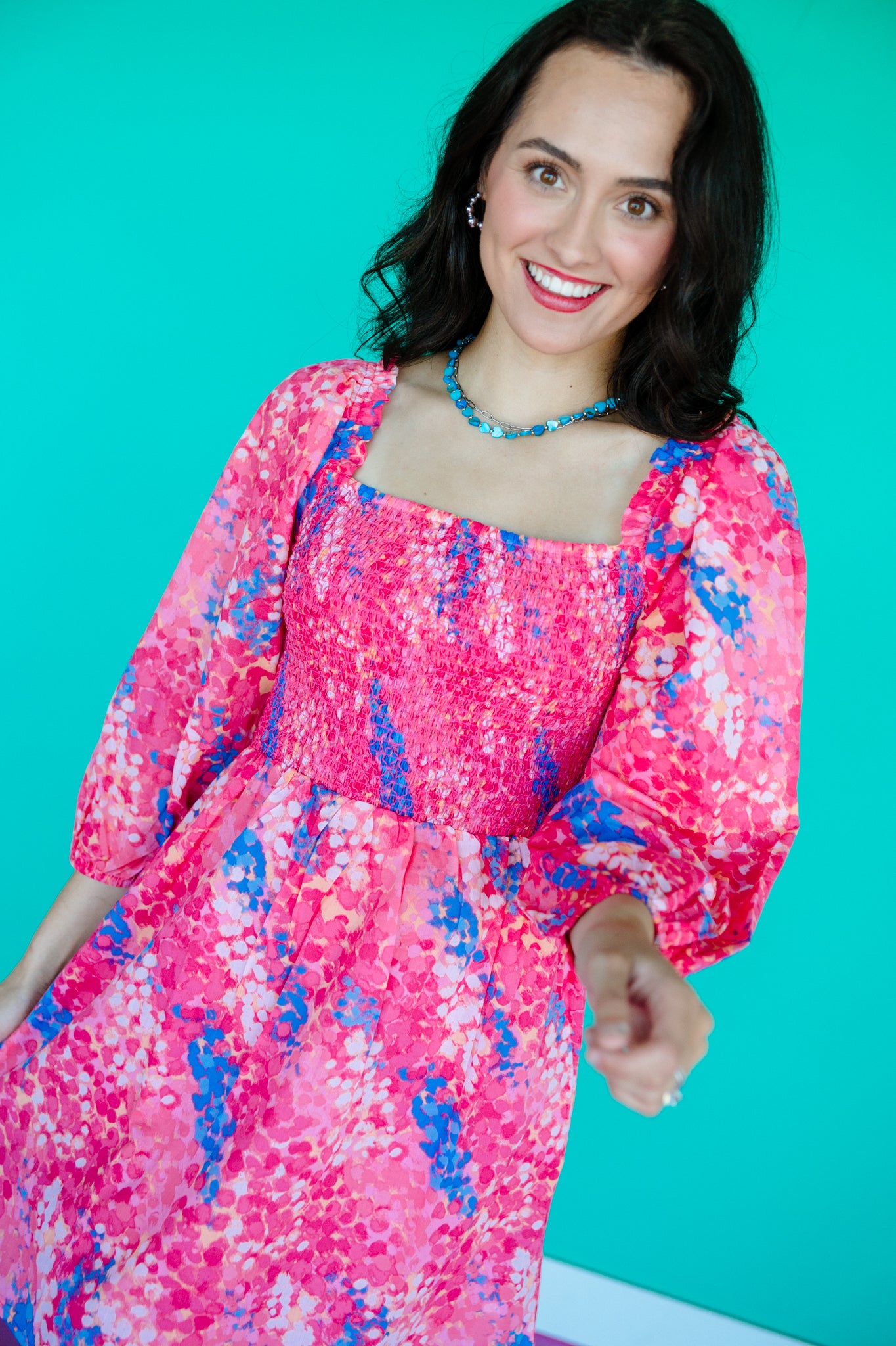 Leah Smocked Mini Dress - Shocking Pink + Bright Blue + Fuchsia