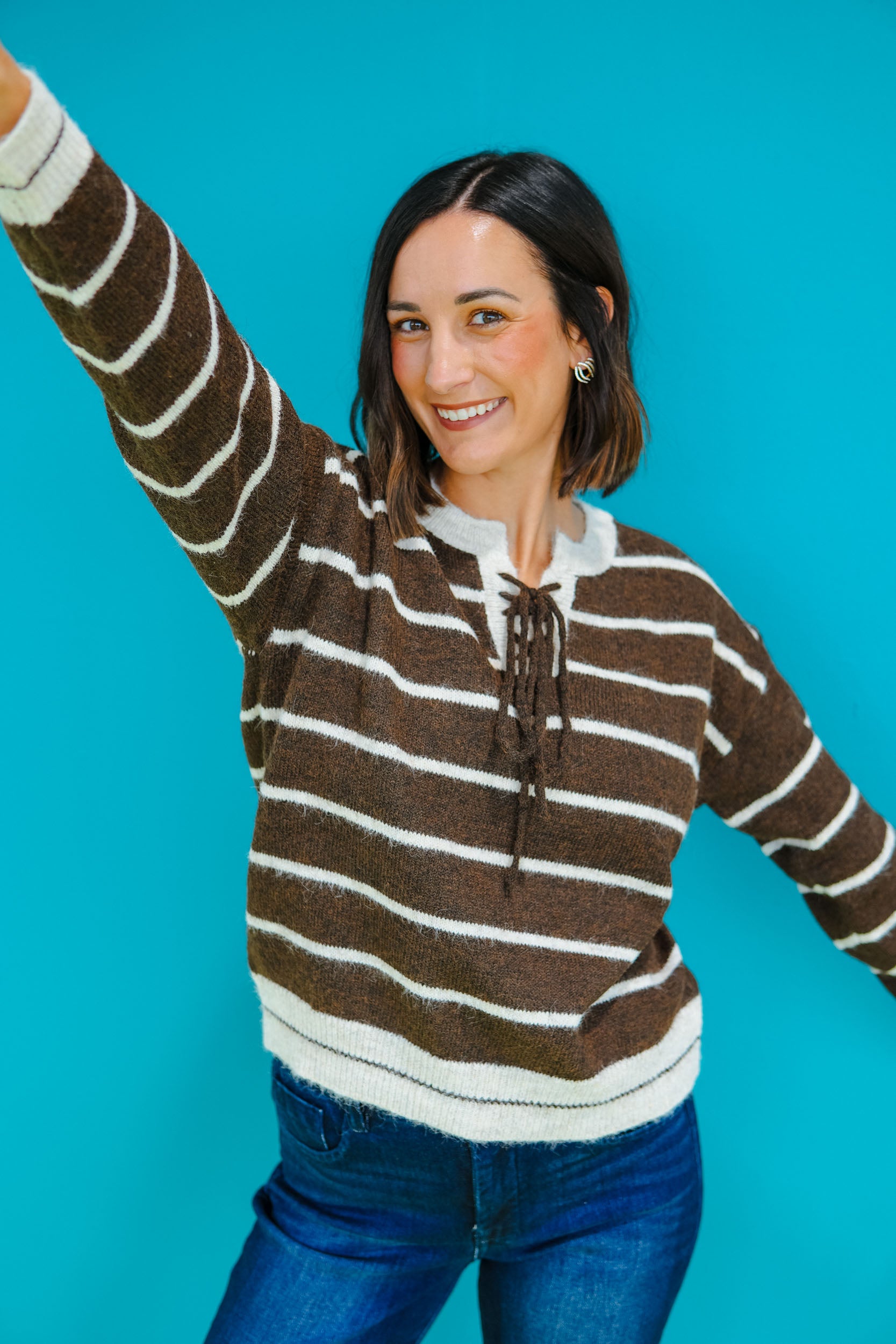 Latte Lover Striped Sweater - Oyster + Dark Brown
