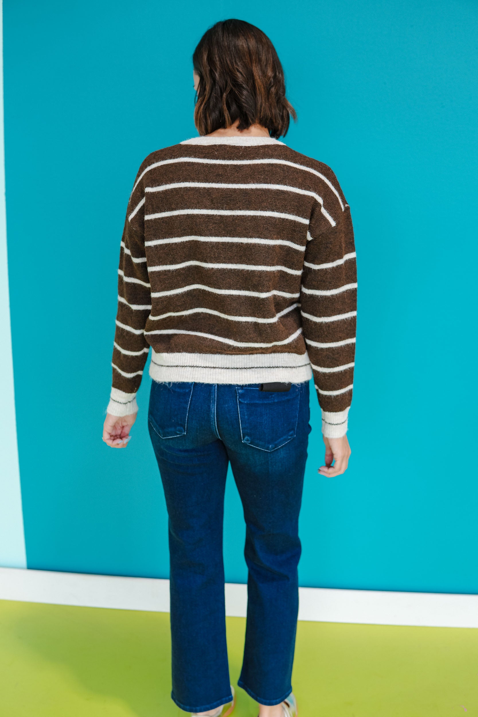 Latte Lover Striped Sweater - Oyster + Dark Brown