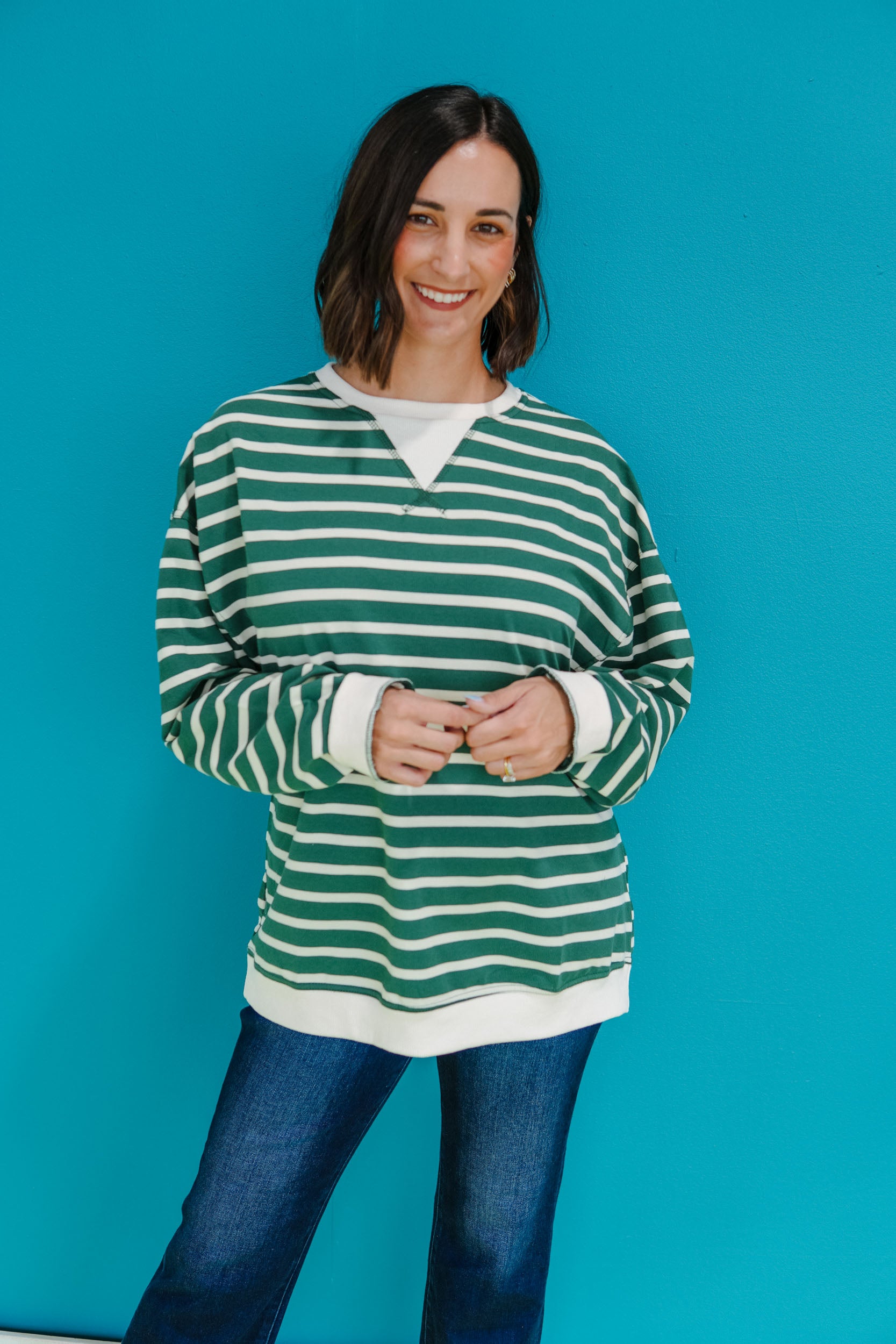 Going Places Stripe Sweater - Forest + Cream