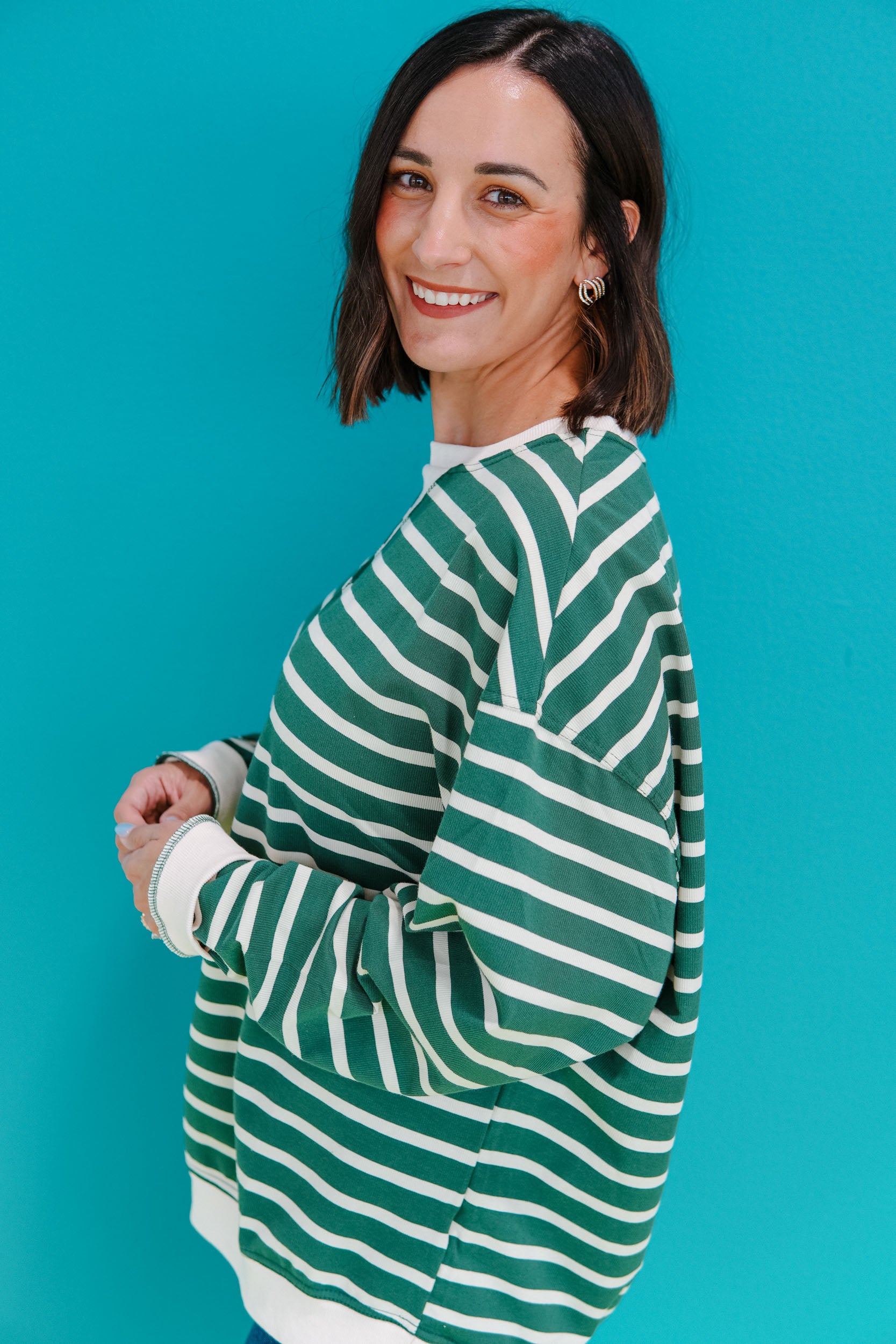 Going Places Stripe Sweater - Forest + Cream