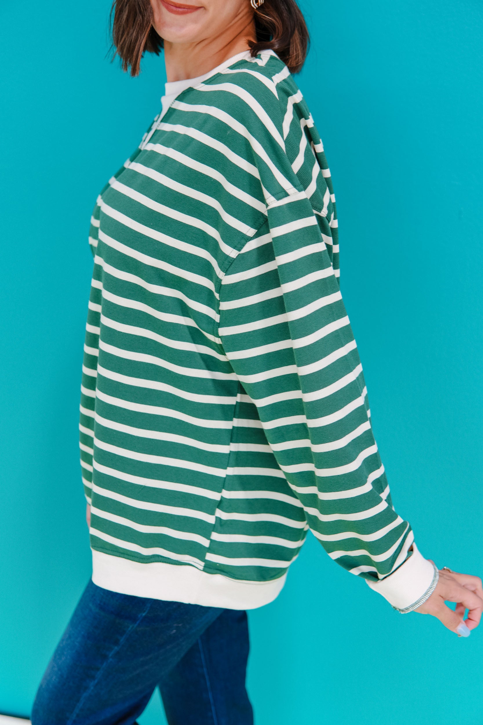 Going Places Stripe Sweater - Forest + Cream