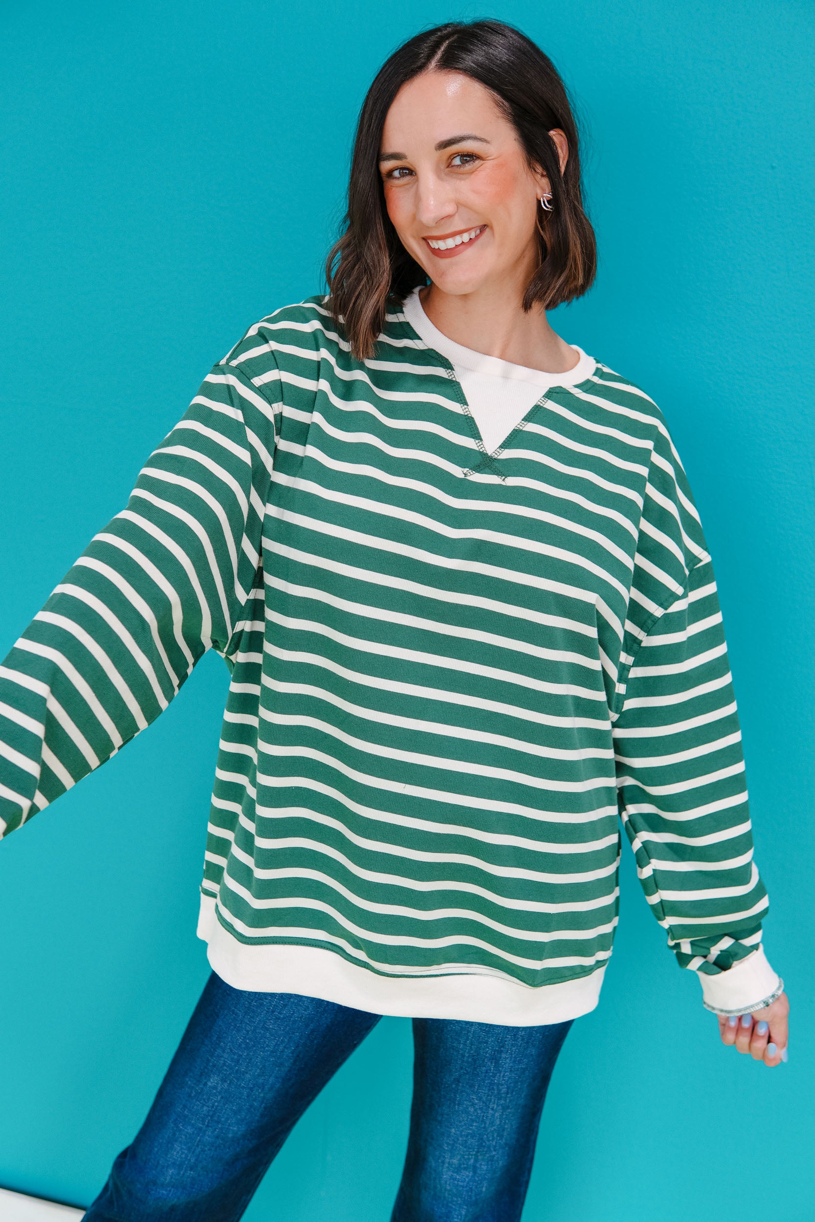 Going Places Stripe Sweater - Forest + Cream