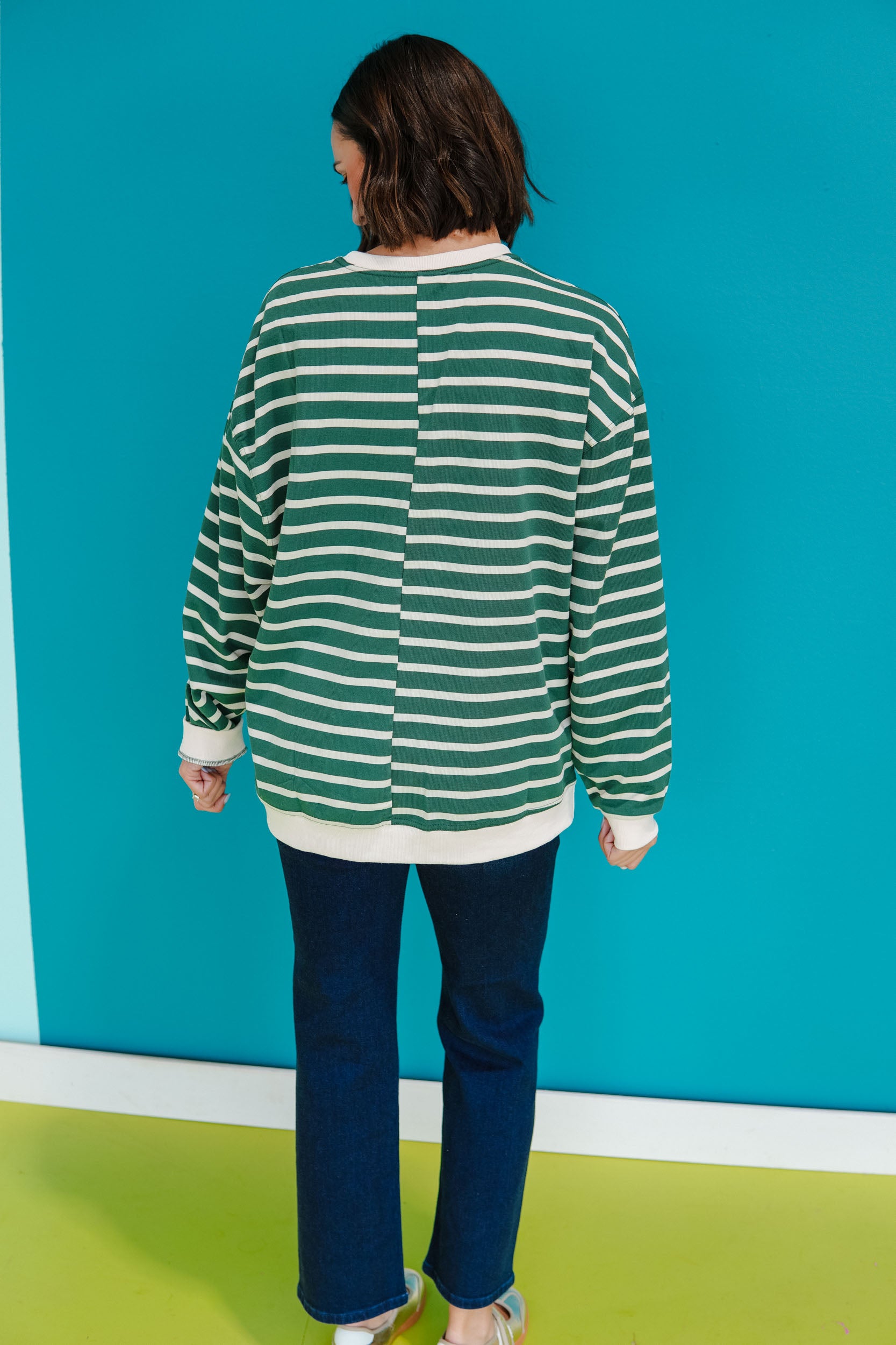 Going Places Stripe Sweater - Forest + Cream