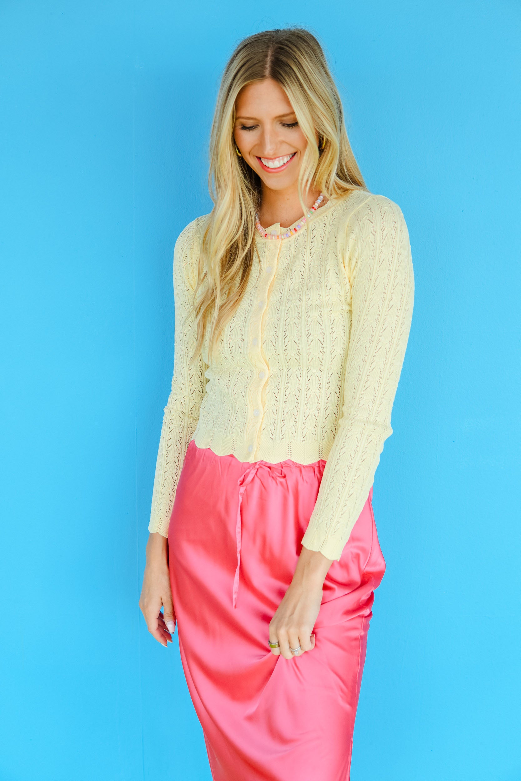 Golden Leaves Pointelle Sweater - Spring Yellow
