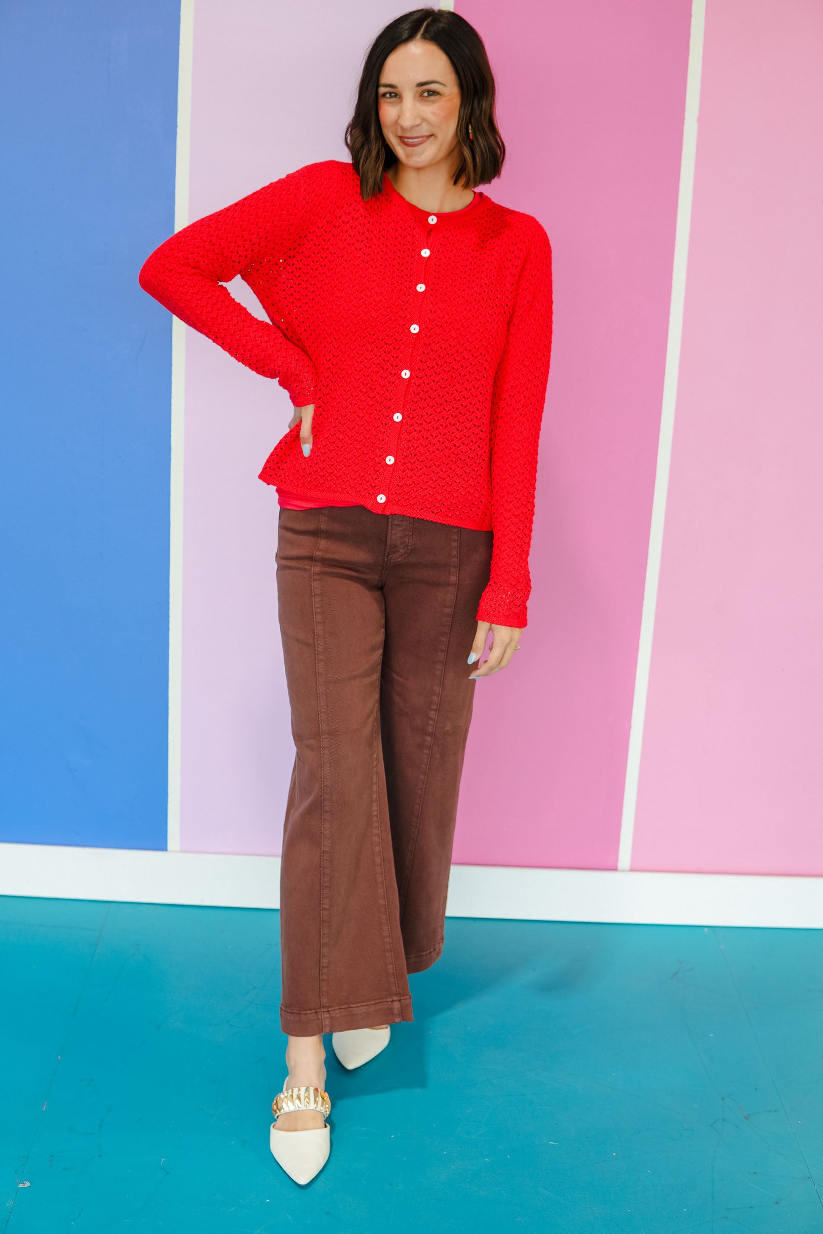 Cherry Pop Crochet Sweater - True Red