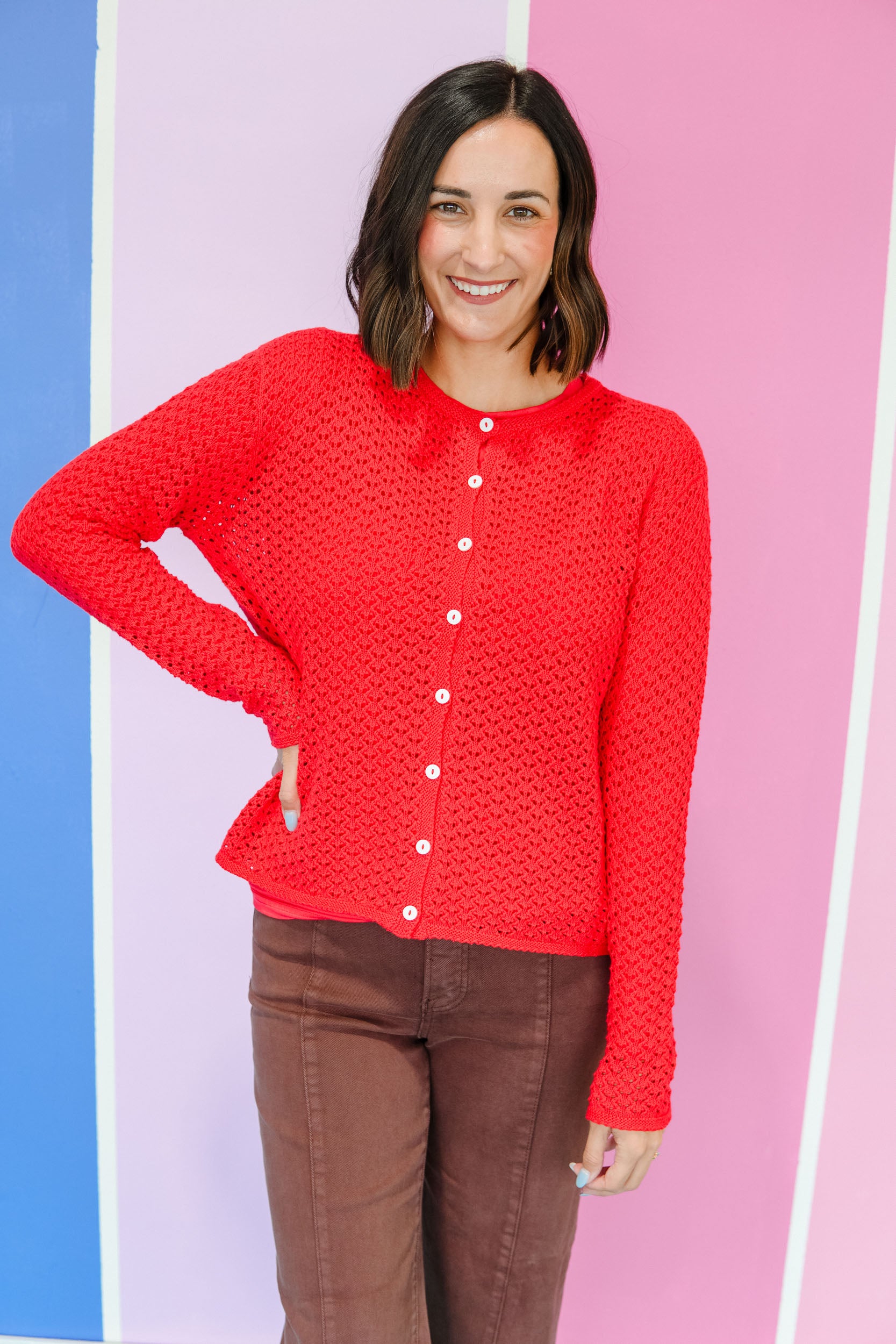 Cherry Pop Crochet Sweater - True Red