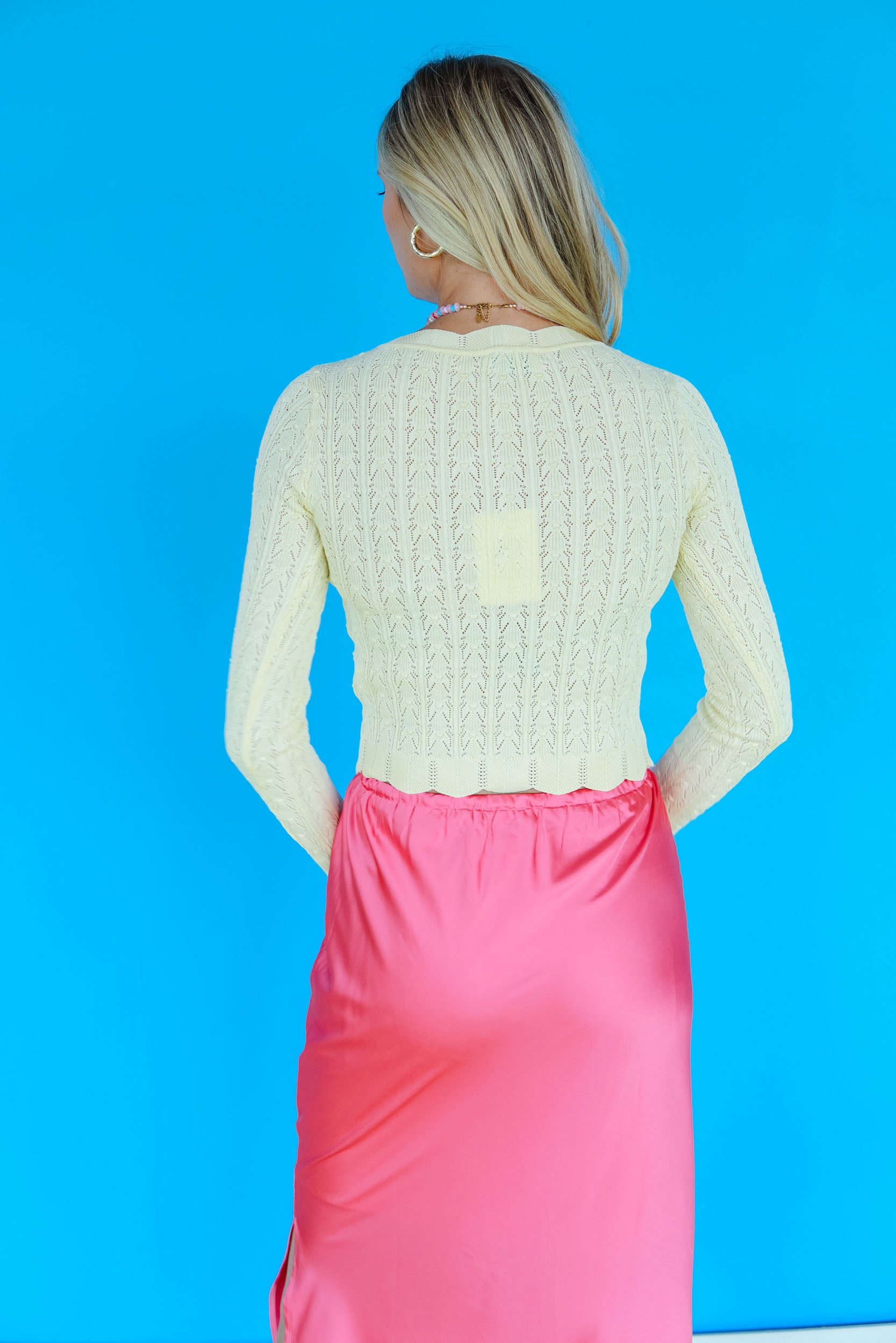 Golden Leaves Pointelle Sweater - Spring Yellow