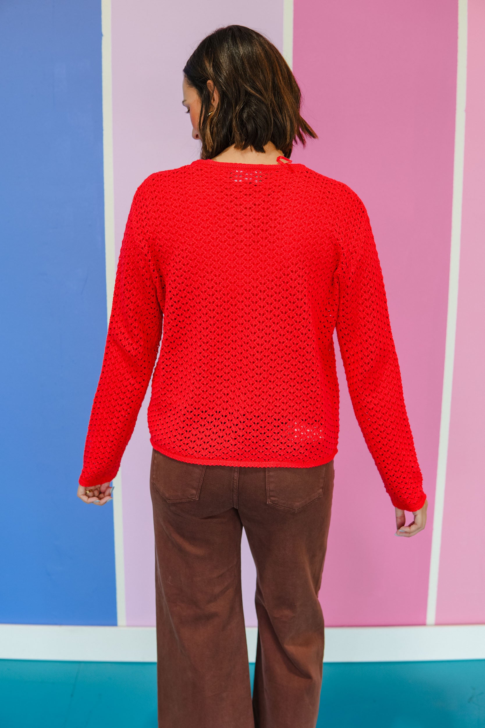 Cherry Pop Crochet Sweater - True Red