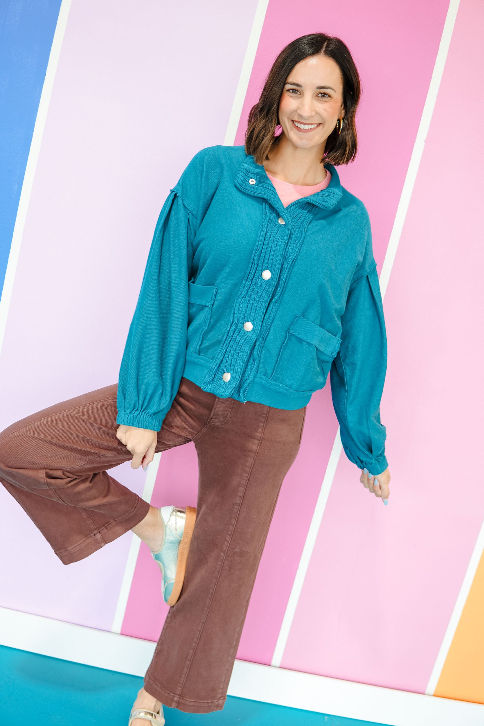 Tiegan Constrast Cardigan - Kingfisher