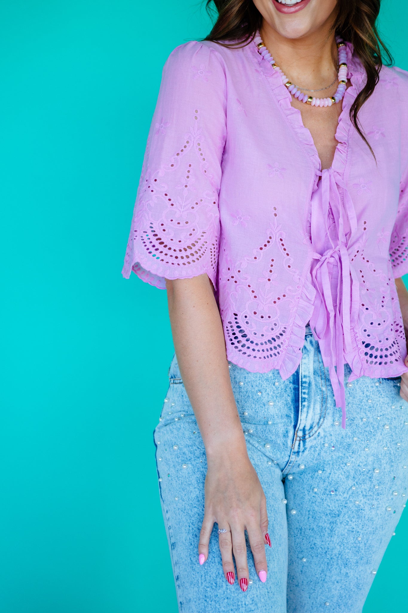 Lisa Tie Front Top - Lavender