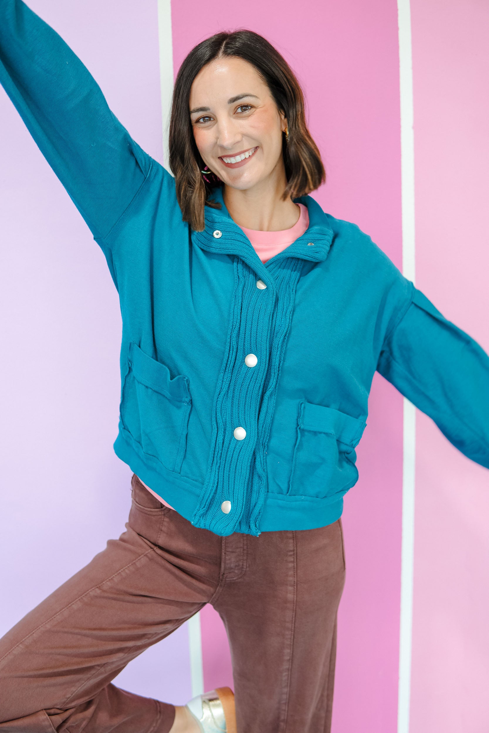 Tiegan Constrast Cardigan - Kingfisher