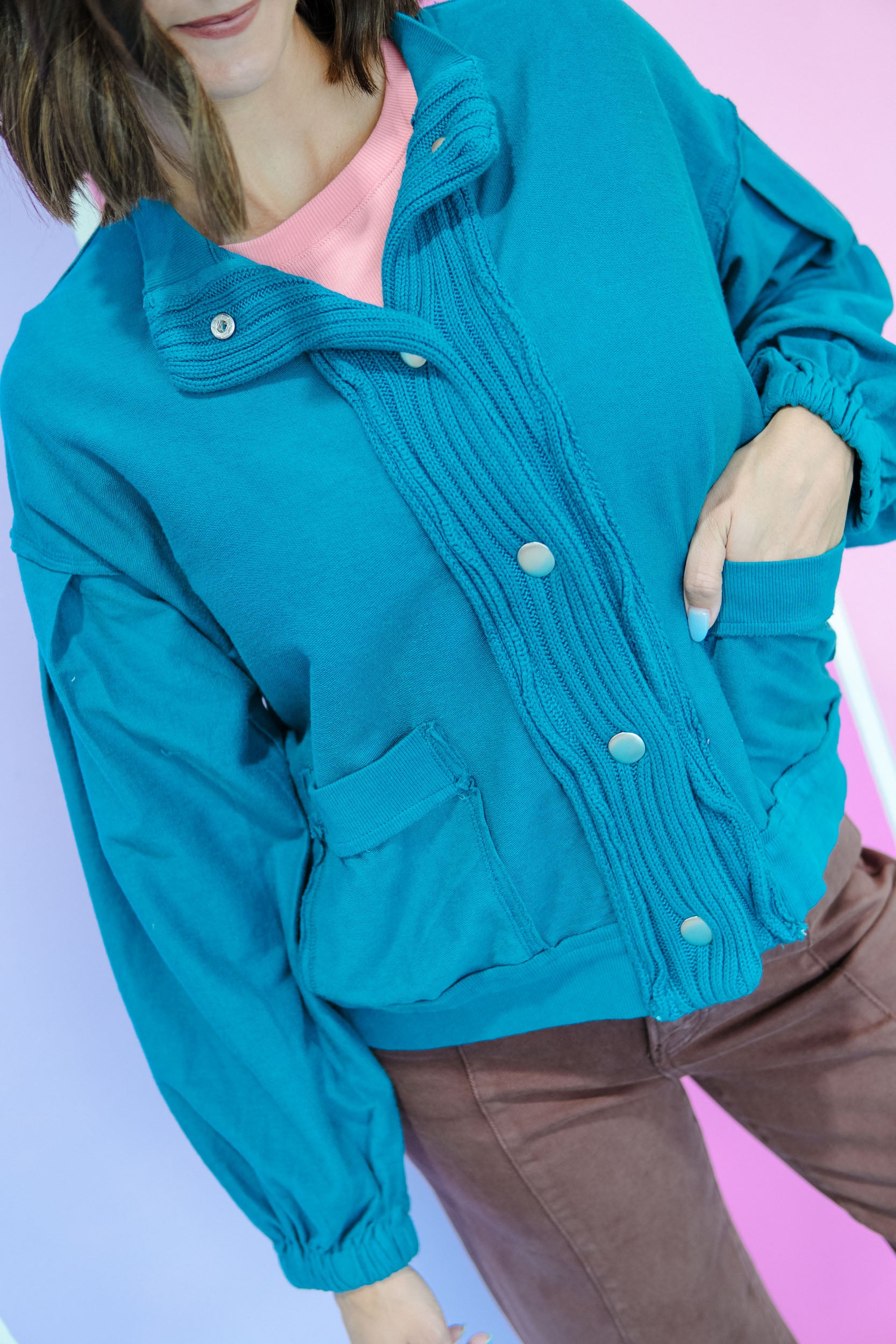 Tiegan Constrast Cardigan - Kingfisher