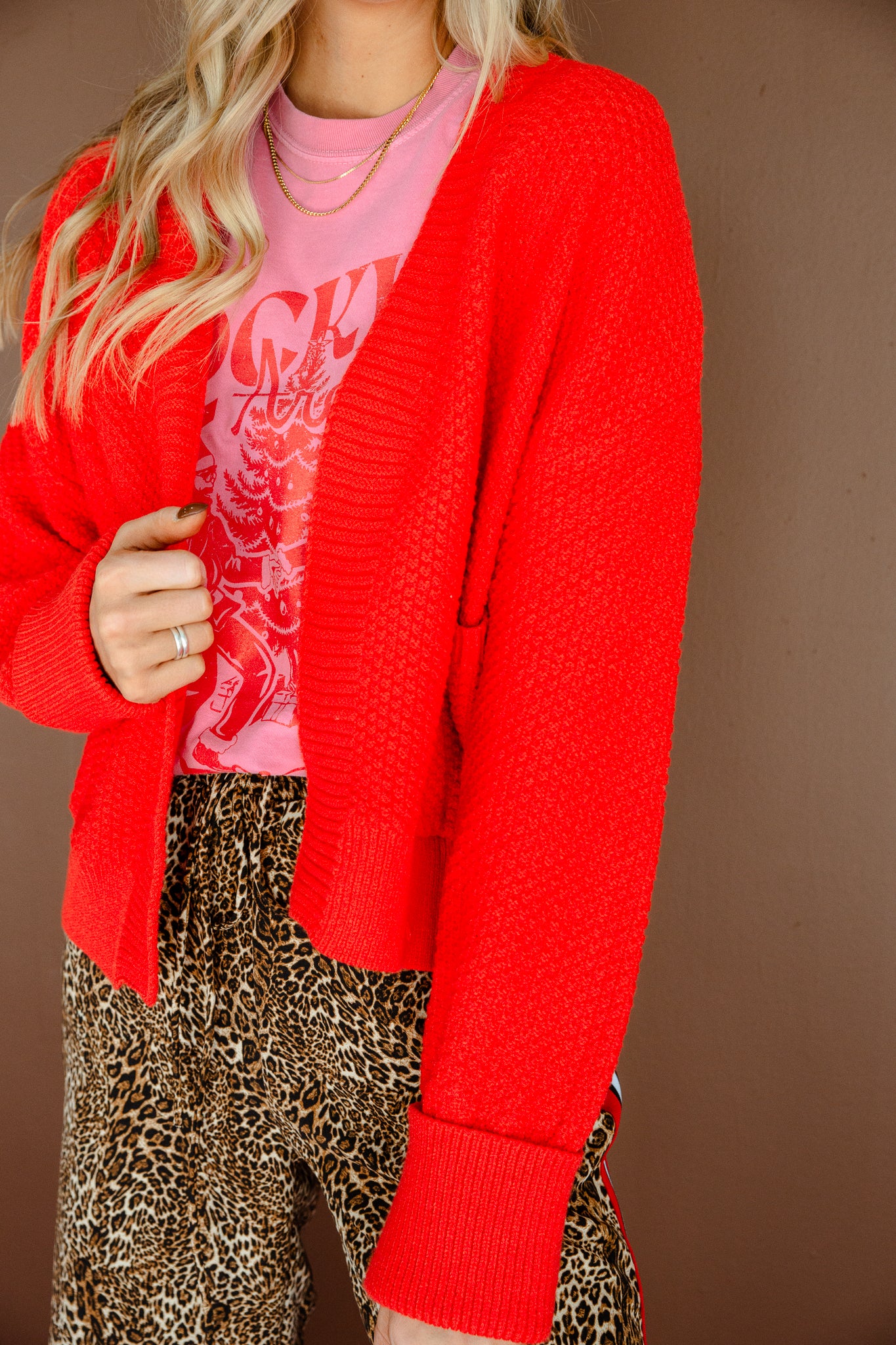 Kaitlyn Textured Cardigan - Geranium