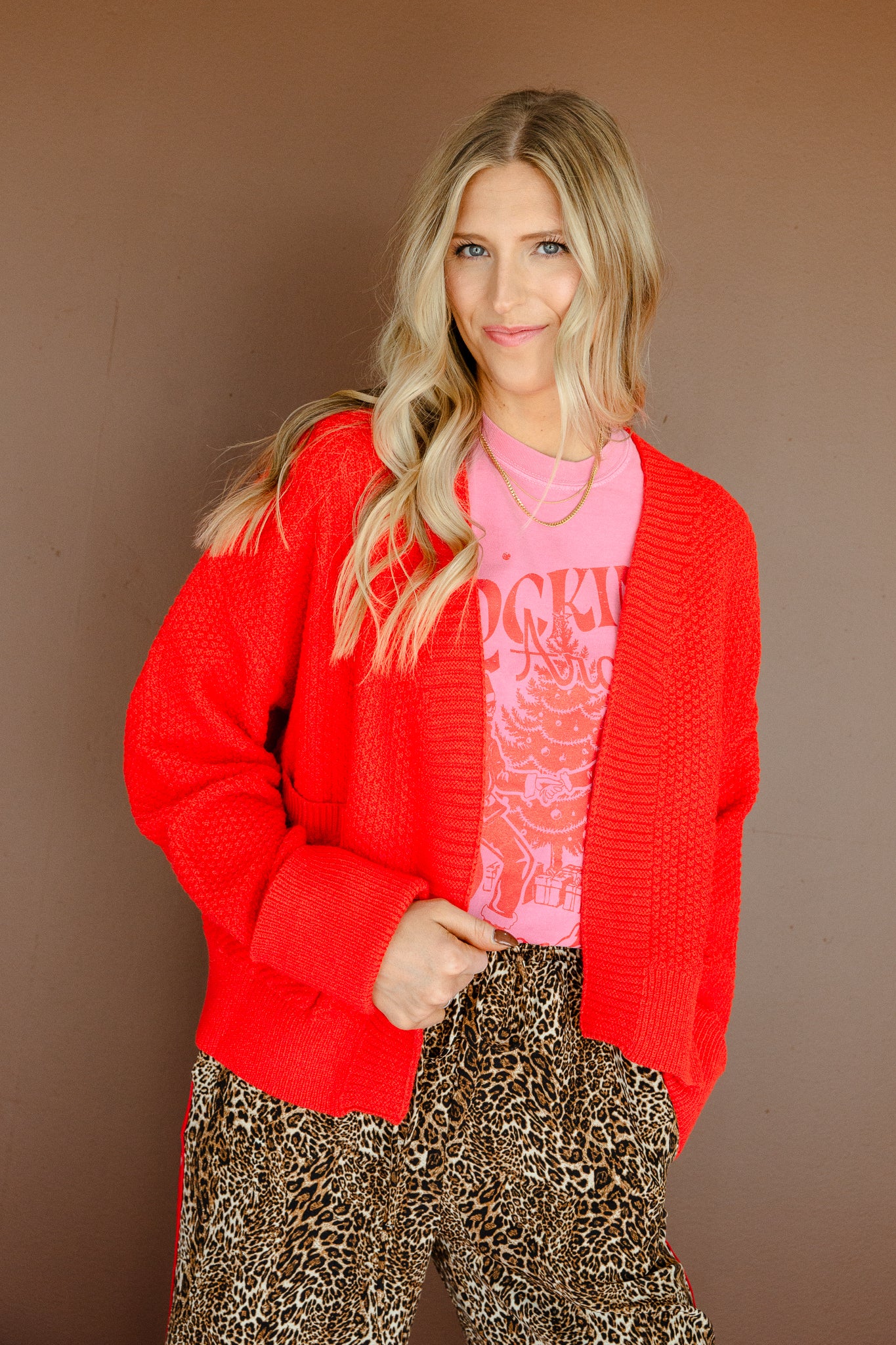 Kaitlyn Textured Cardigan - Geranium