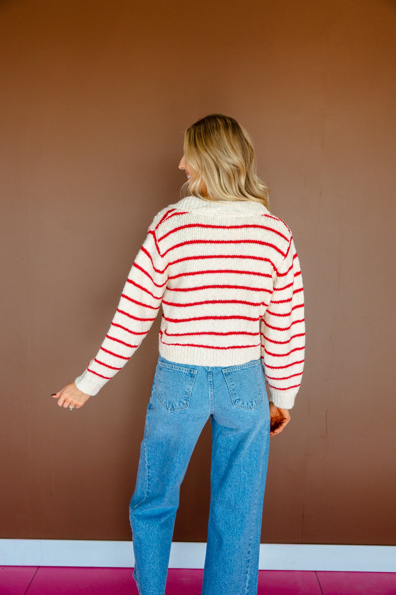 Joy Striped Button Down Cardigan - Geranium + Oyster