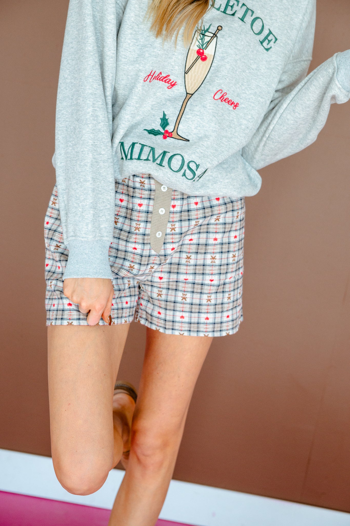 Donna Plaid Boxer Shorts - Coffee + True Red