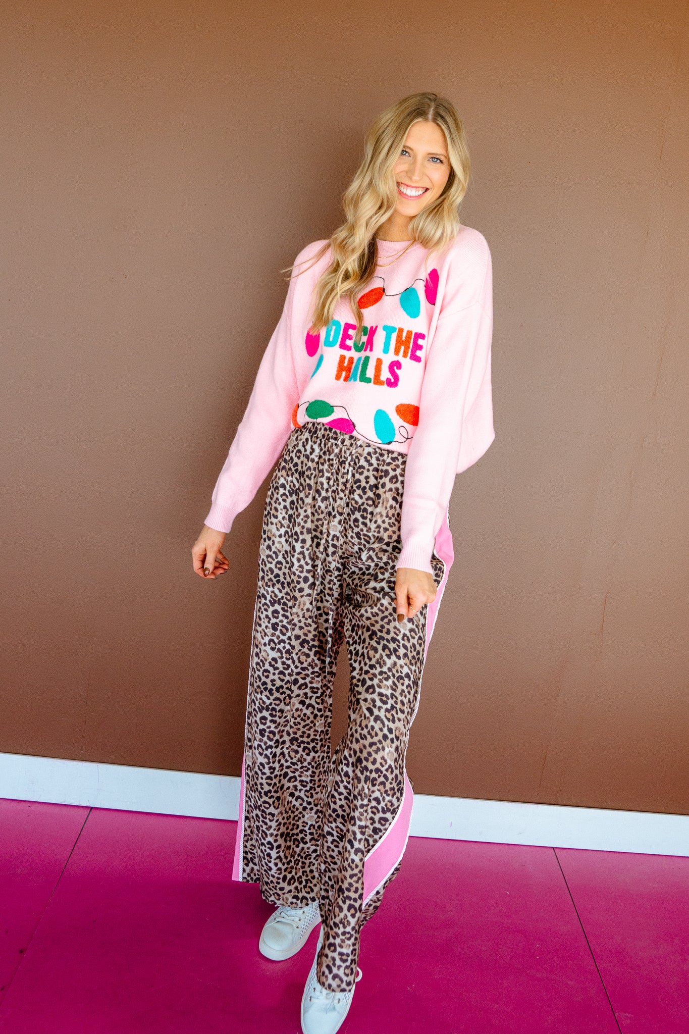 Deck the Halls Sweater - Salmon + Turquiose