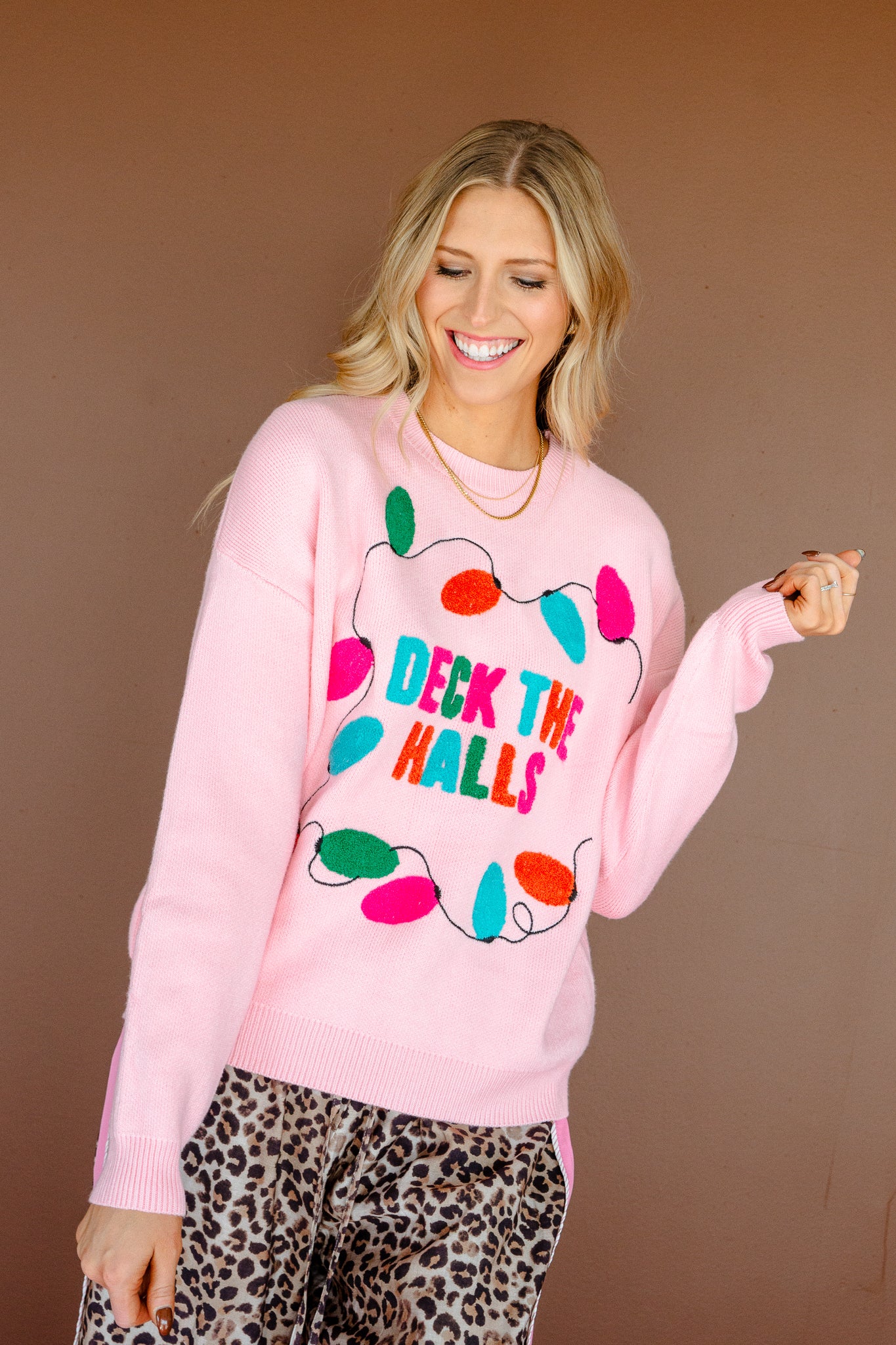 Deck the Halls Sweater - Salmon + Turquiose
